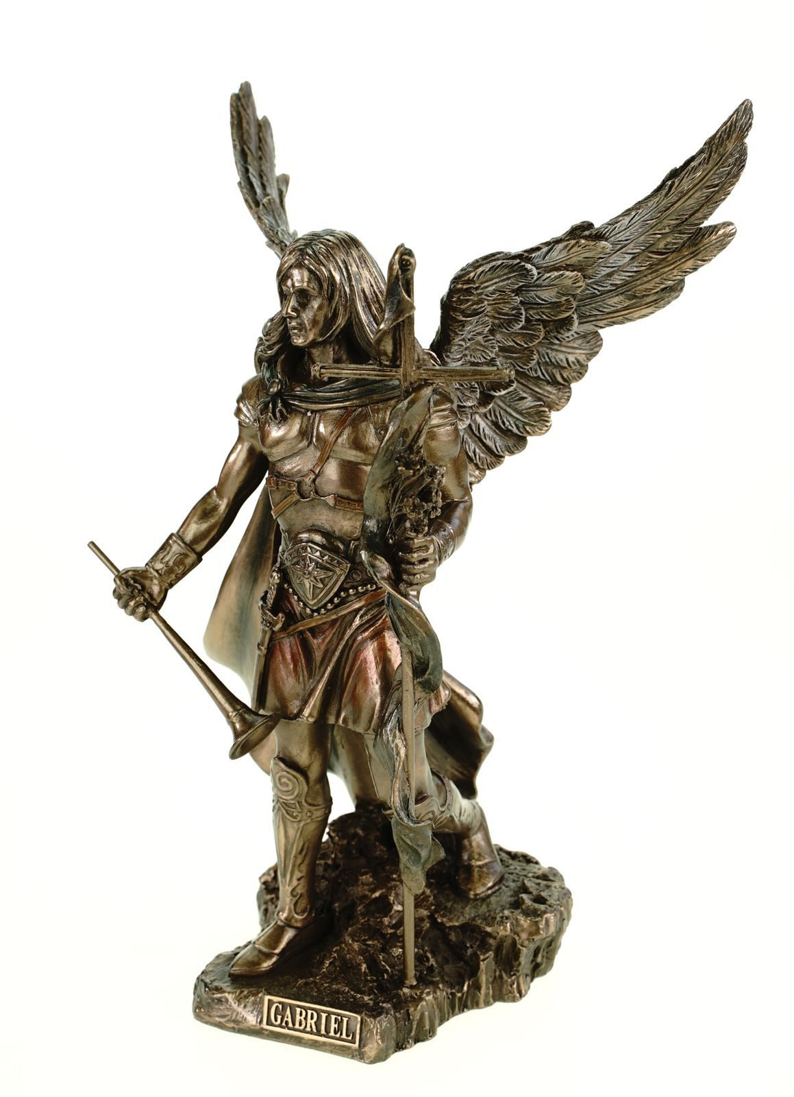 Vogler Dekofigur Erzengel Gabriel mit Kreuz und Trompete bronziert Figur günstig online kaufen