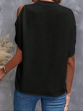 BlauWave Chiffonbluse Chiffonbluse DamenbekleidungEinfarbige (1-tlg., Ausschnitt Lässige kurze Bluse mit geteilten Ärmeln für) Bluse mit gekerbtemAusschnitt Lässige
