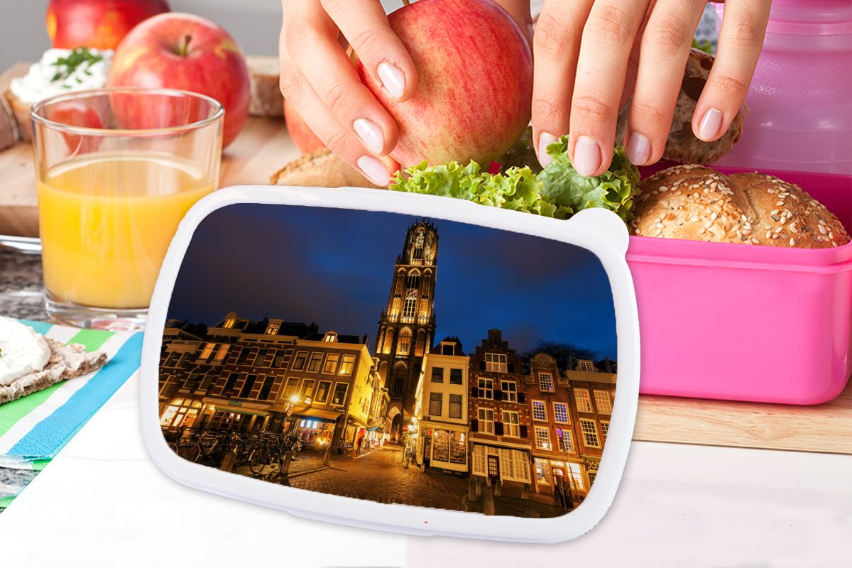 MuchoWow Lunchbox Nacht Kunststoff Mädchen, Erwachsene, Kunststoff, - (2-tlg), Snackbox, Kinder, Brotdose Utrecht, rosa - Brotbox für Domturm