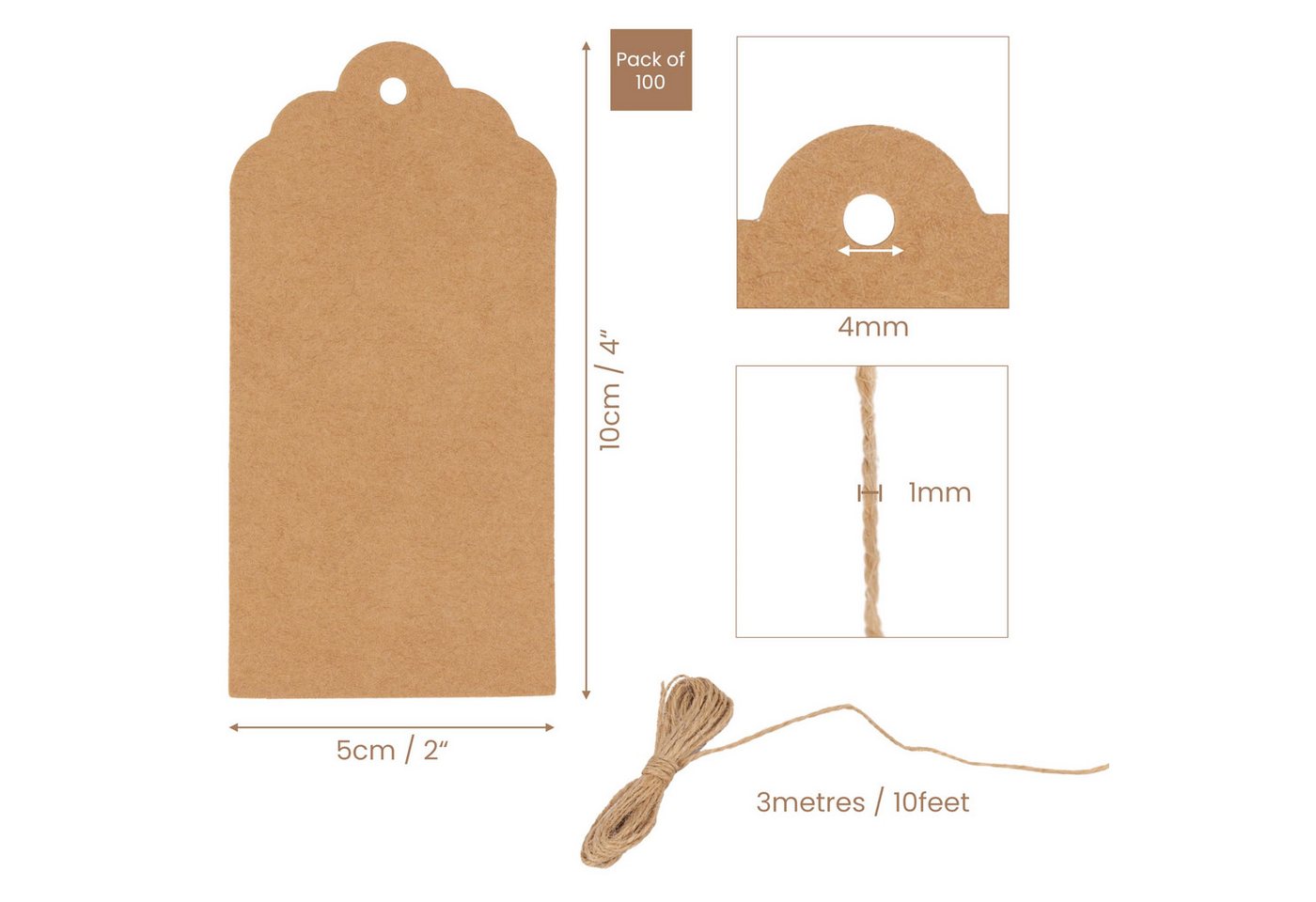 Thumbnail - Belle Vous Kraftpapier Belle Vous 100 braune Kraft-Etiketten mit Schnur - 5 x 10 cm -
