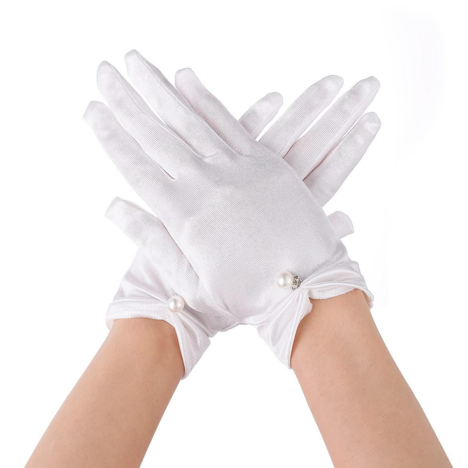 LuxusKollektion Abendhandschuhe Handschuhe Damen Elegant Kurz Satin Spitze Perlen Verzierungen (1-St)