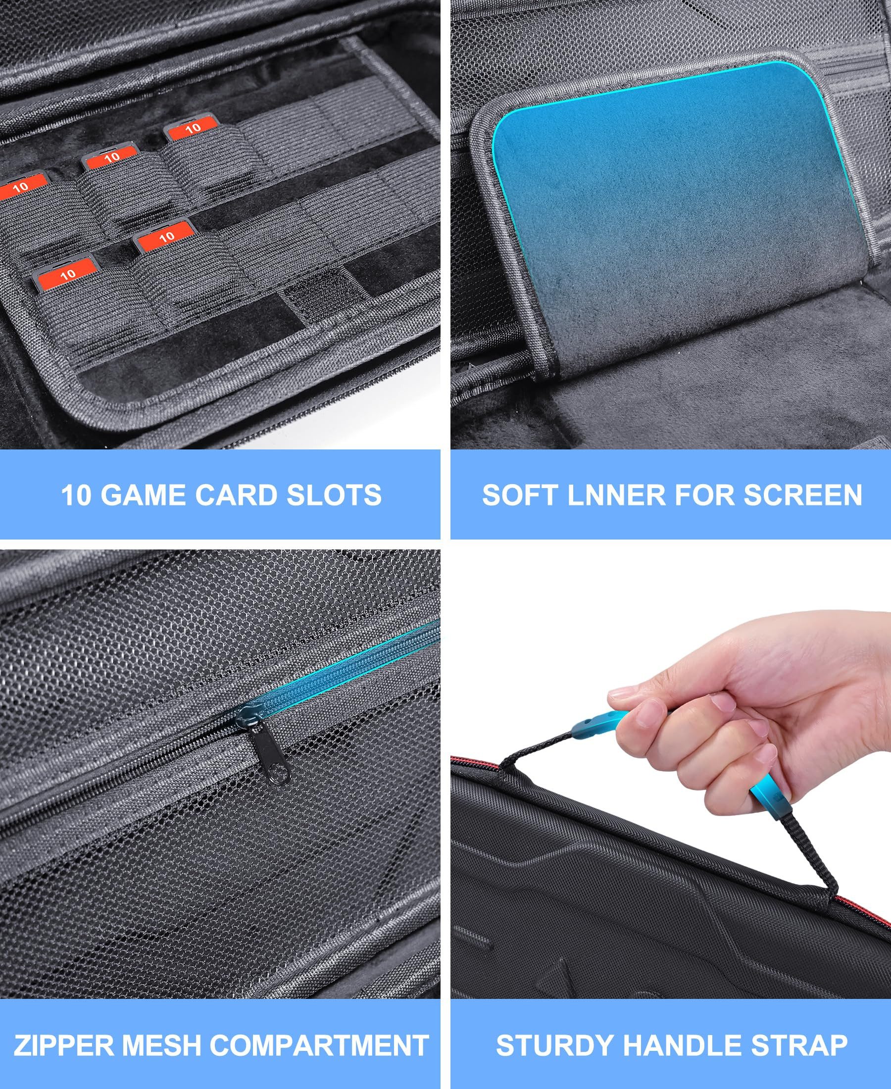 SURFOU Nintendo-Schutzhülle Tasche Kompatibel mit Nintendo Switch 2 Zubehör Hülle Tragetasche Kompatible Displaygröße: 7,9 zoll, nintendo switch 2 tasche mit 10 Spielkartenhaltern, Kompakt & tragbar, Doppelreißverschluss, Rundum-Schutz unterwegs, für Nintendo Switch 2/Switch/OLED