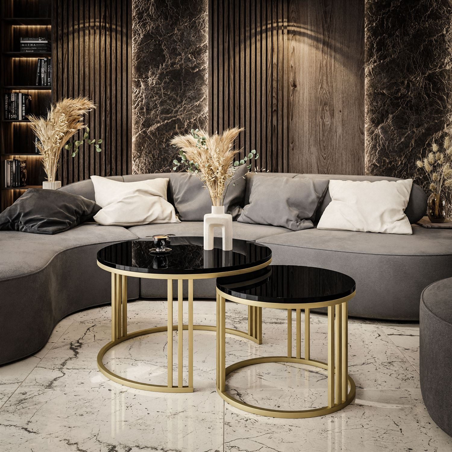 Lookway Couchtisch LORI 2in1 GOLD Runder Couchtisch mit Hochglanz Platte (2 günstig online kaufen