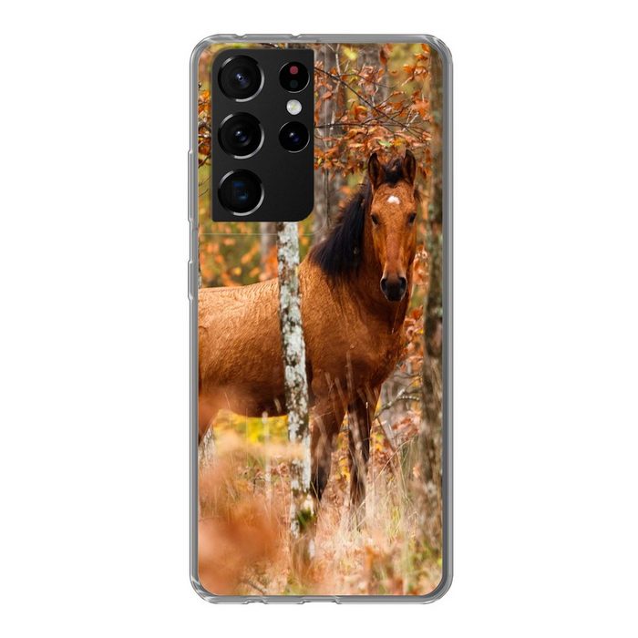 MuchoWow Handyhülle Pferd - Wald - Braun Phone Case Handyhülle Samsung Galaxy S21 Ultra Silikon Schutzhülle