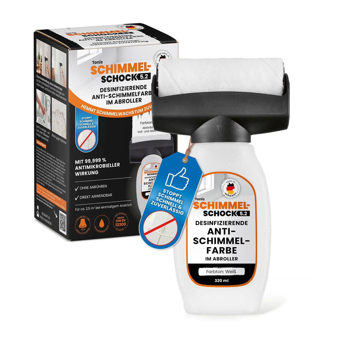 Tonis SCHIMMELSCHOCK Wandfarbe Tonis Schimmelschock Anti-Schimmel-Farbroller, 320ml für ca. 2,5 m2