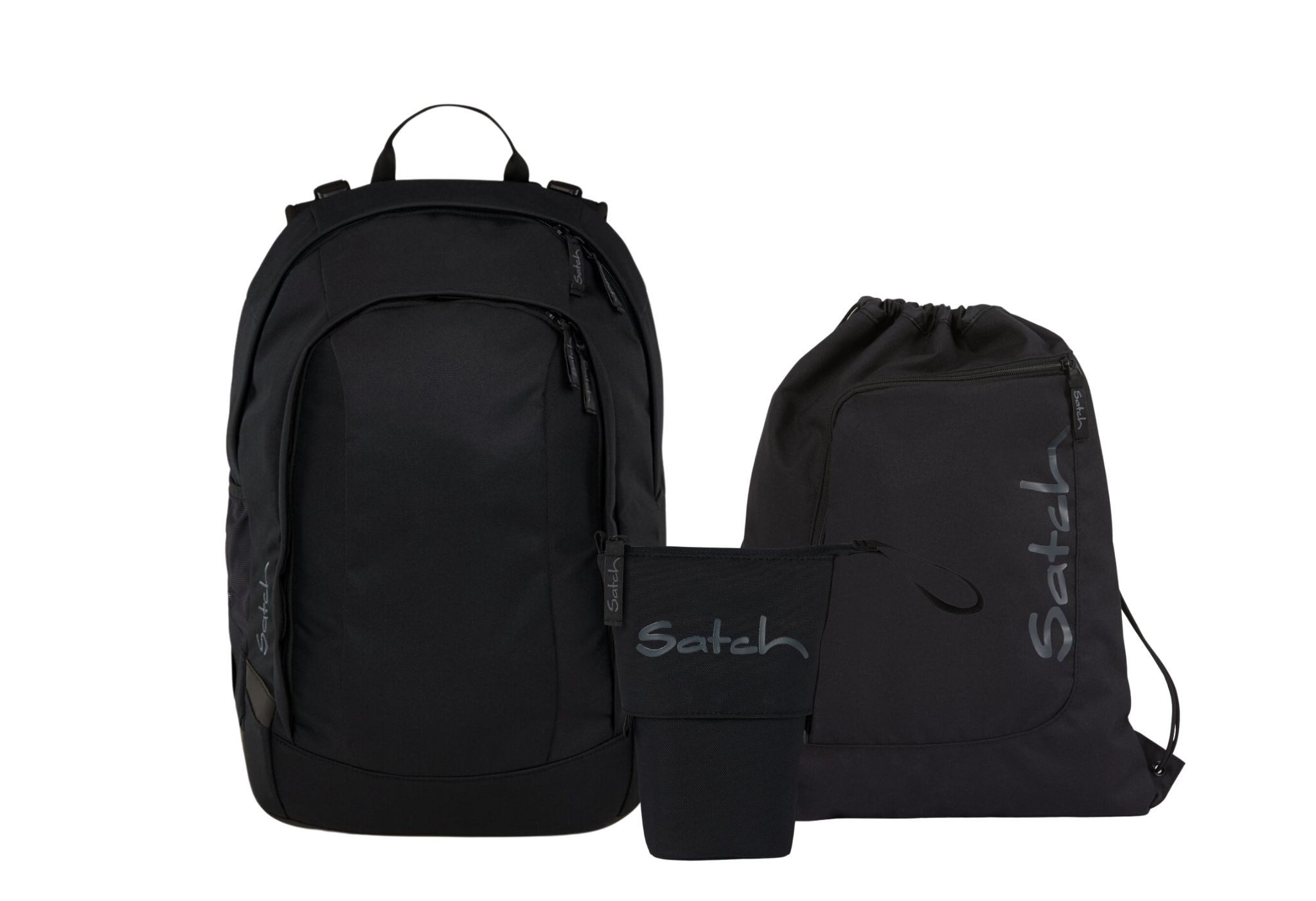 Satch Schulranzen Schulrucksack-Set AIR Blackjack 3-teilig (3-teilig), Schulranzen, ergonomisch, Laptop-Fach, Your-Size-System