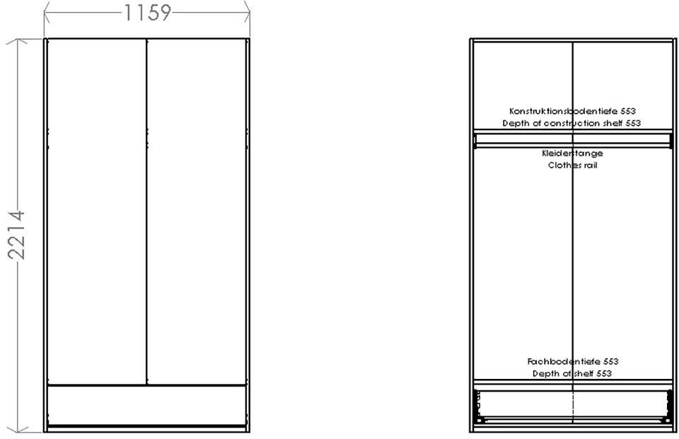 Schublade geräumigen 1 Variante 1 SMALL | Inklusive Müller LIVING weiß weiß Modular Plus Kleiderschrank