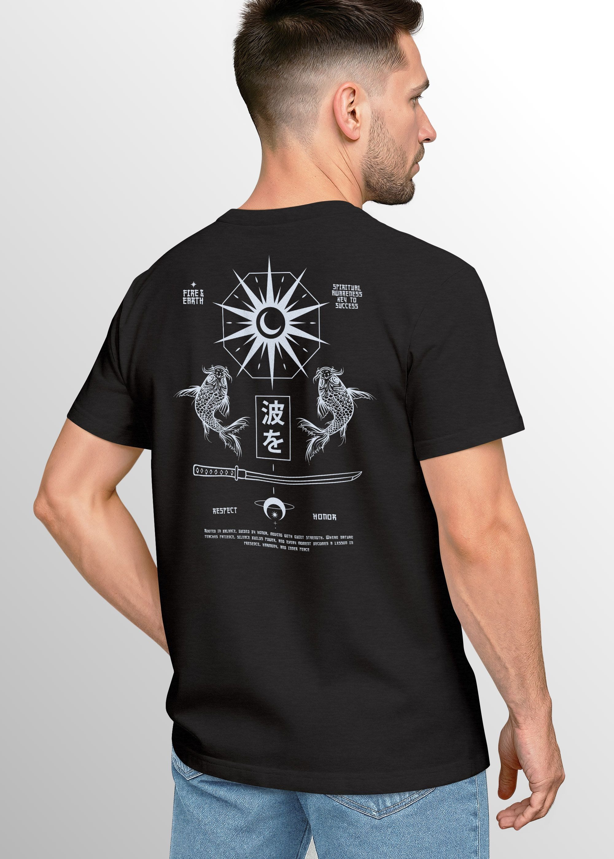 Neverless Print-Shirt Herren T-Shirt Backprint Japan Asien Koi Statement Printshirt Fashion mit Print – Bild 3 von 5