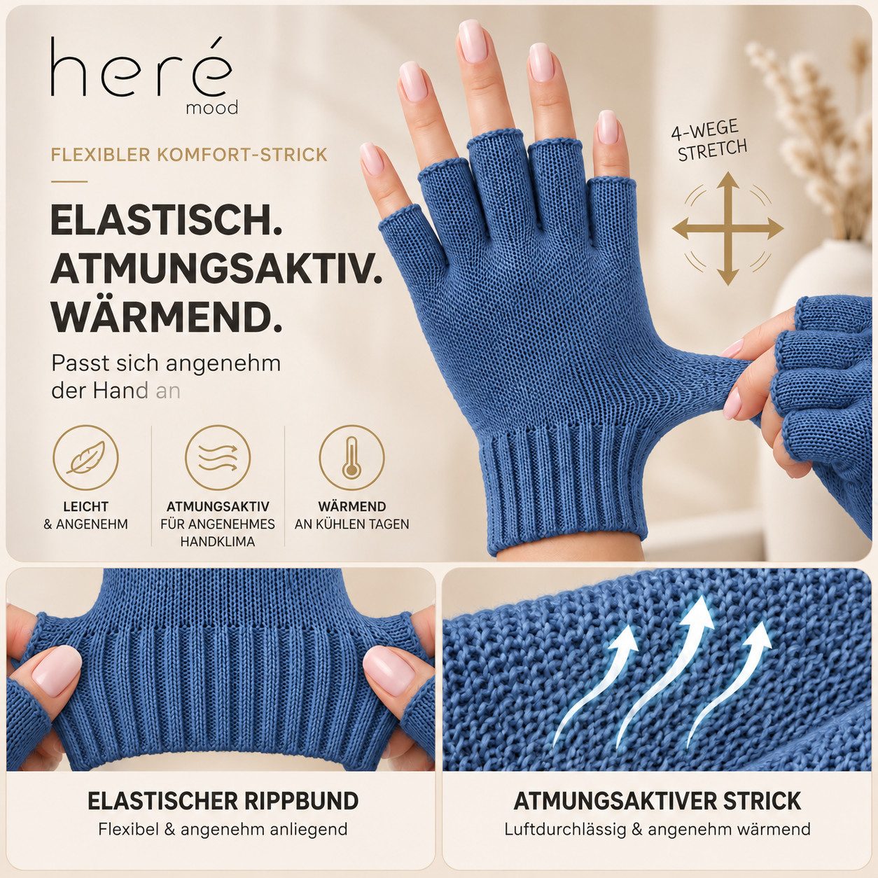 herémood Strickhandschuhe Fingerlose Handschuhe Winter für Damen Herren, Winterhandschuhe vollständig bedeckte Finger, Testsiegel SEHR GUT (Note 1,1) – Bild 4 von 5