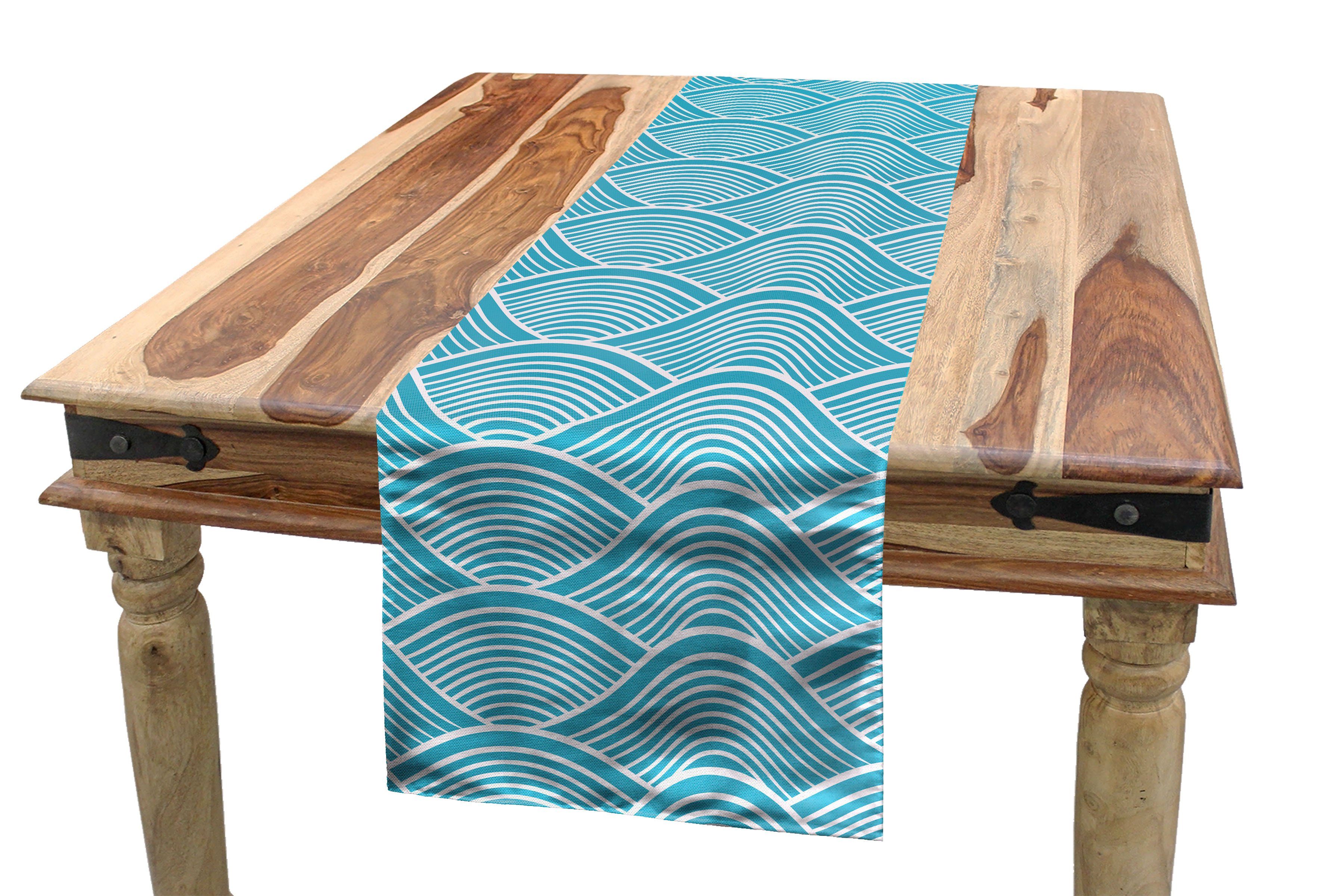 Japanische Tischläufer Tischläufer, Rechteckiger Abakuhaus Esszimmer Blau Meer Küche Dekorativer Ozean Wellen