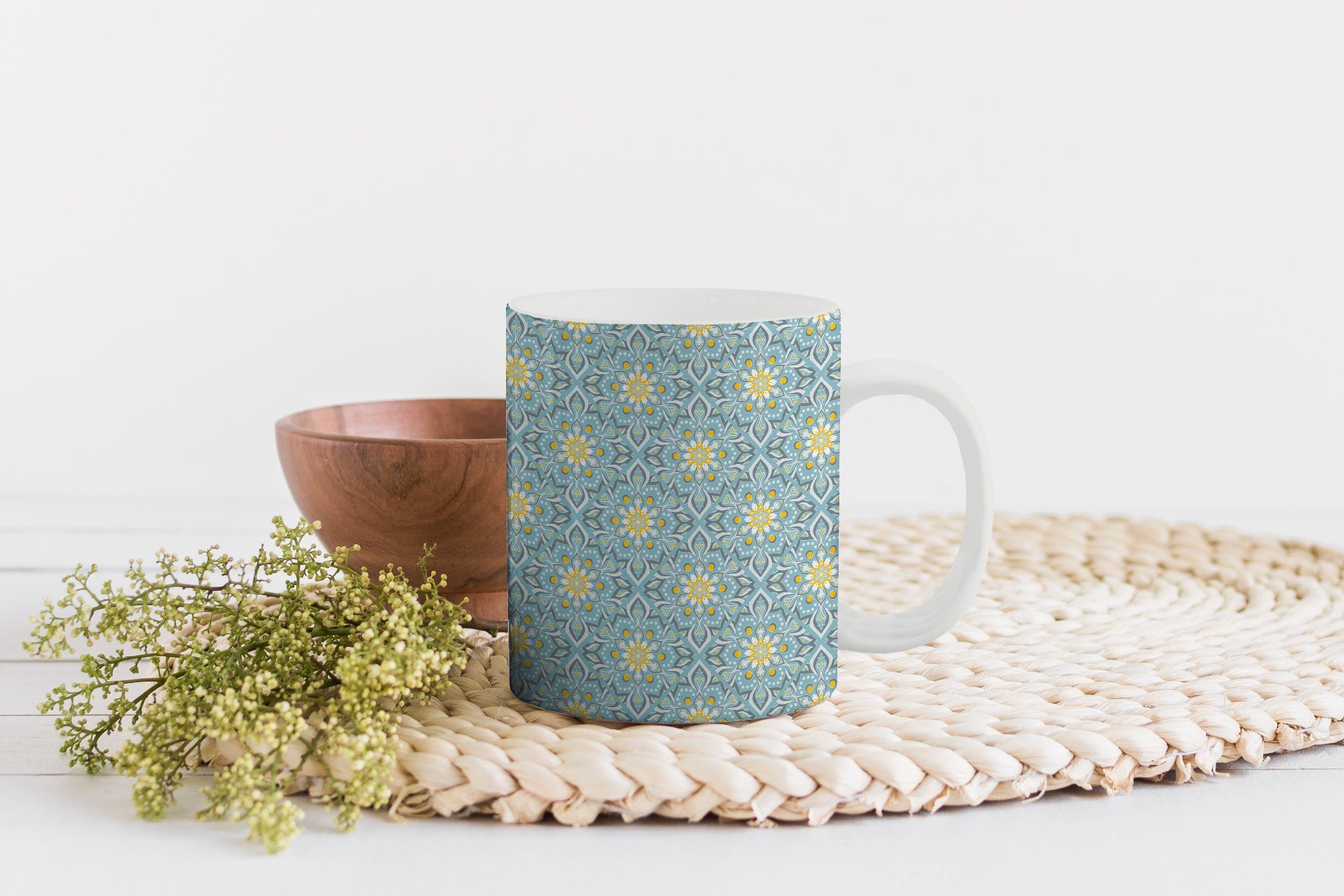MuchoWow Tasse Blumen - Boho Geschenk Vintage, Teetasse, Teetasse, - Kaffeetassen, Mandala - - Muster Keramik, Becher