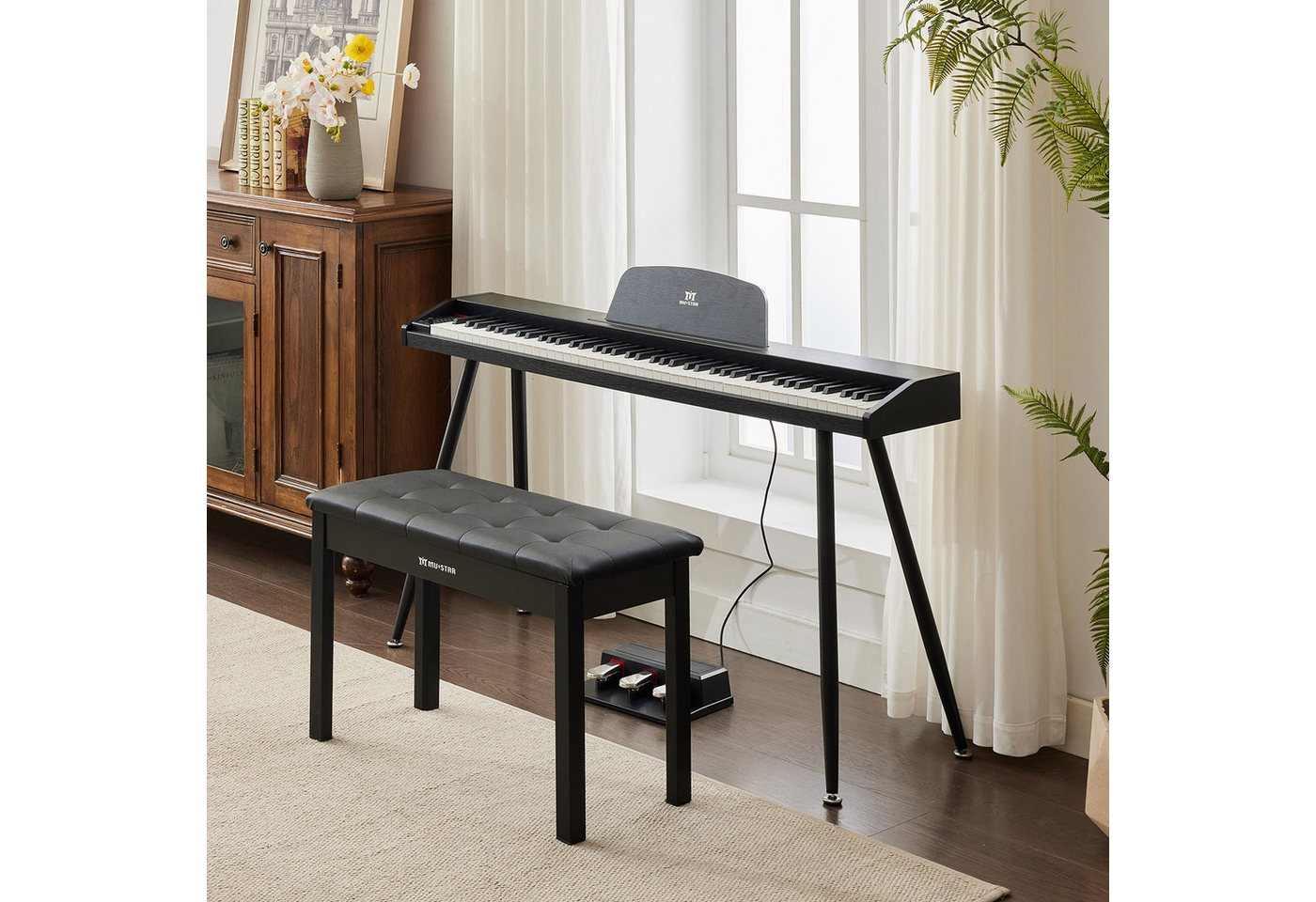 MUSTAR Digitalpiano mit 88 anschlagdynamischen Tasten, Klavierhocker und 3 Pedaleinheiten (mit Klavierbank), Portables E-Piano in voller Größe mit MIDI-USB und Ständer