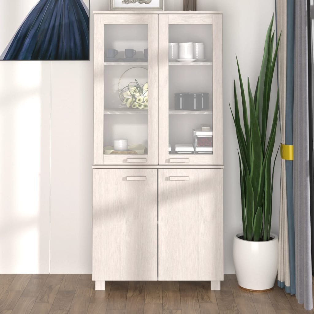furnicato Highboard HAMAR Massivholz Kiefer Weiß (2 St), Stabiler Beistellschrank mit Ablagen, Fächern und Staubschutz-Türen