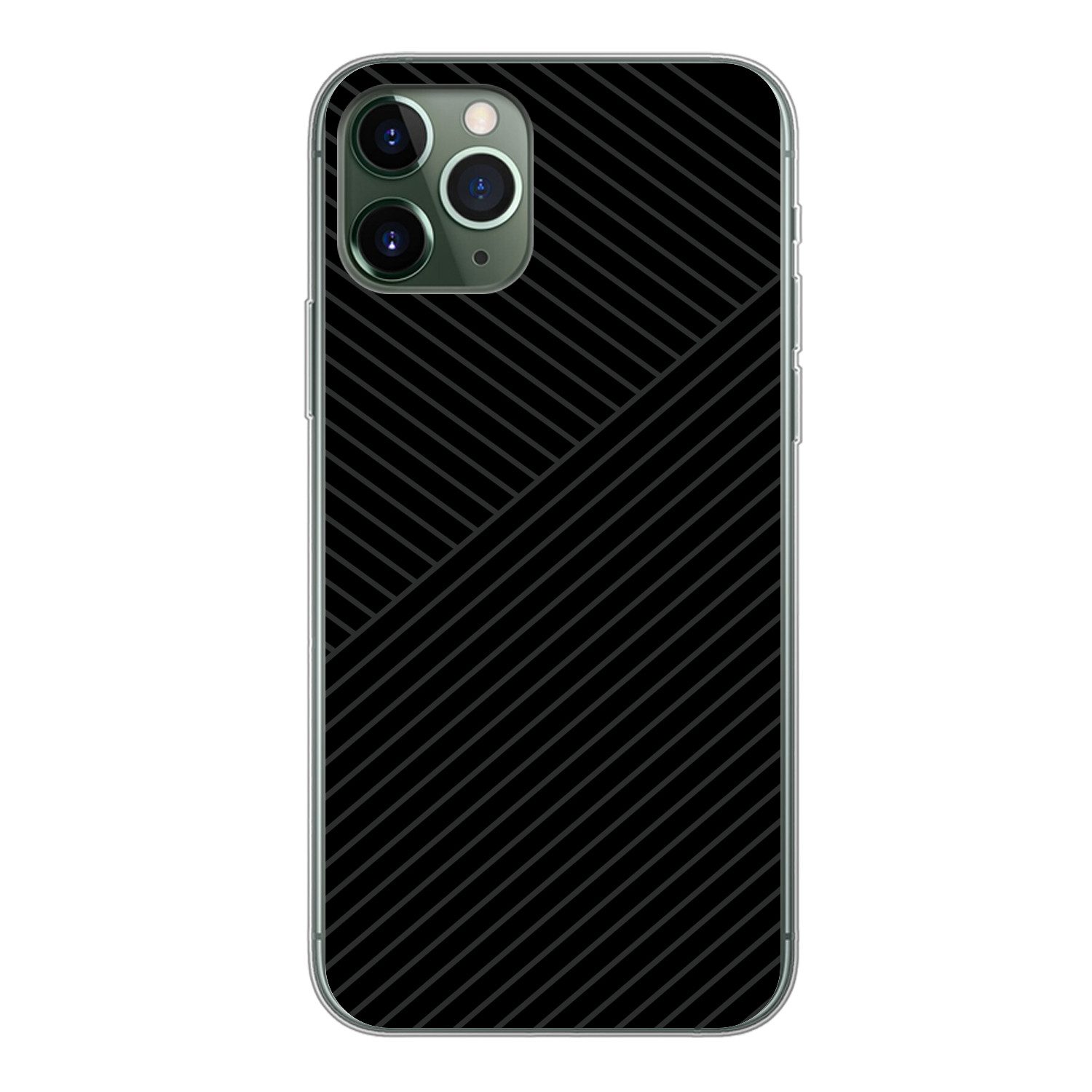 MuchoWow Handyhülle für Apple iPhone 11 Pro Linien - Abstrakt - Schwarz - Grau - Minimalis, Smartphone-Bumper, Print, Handy Schutzhülle Dünn