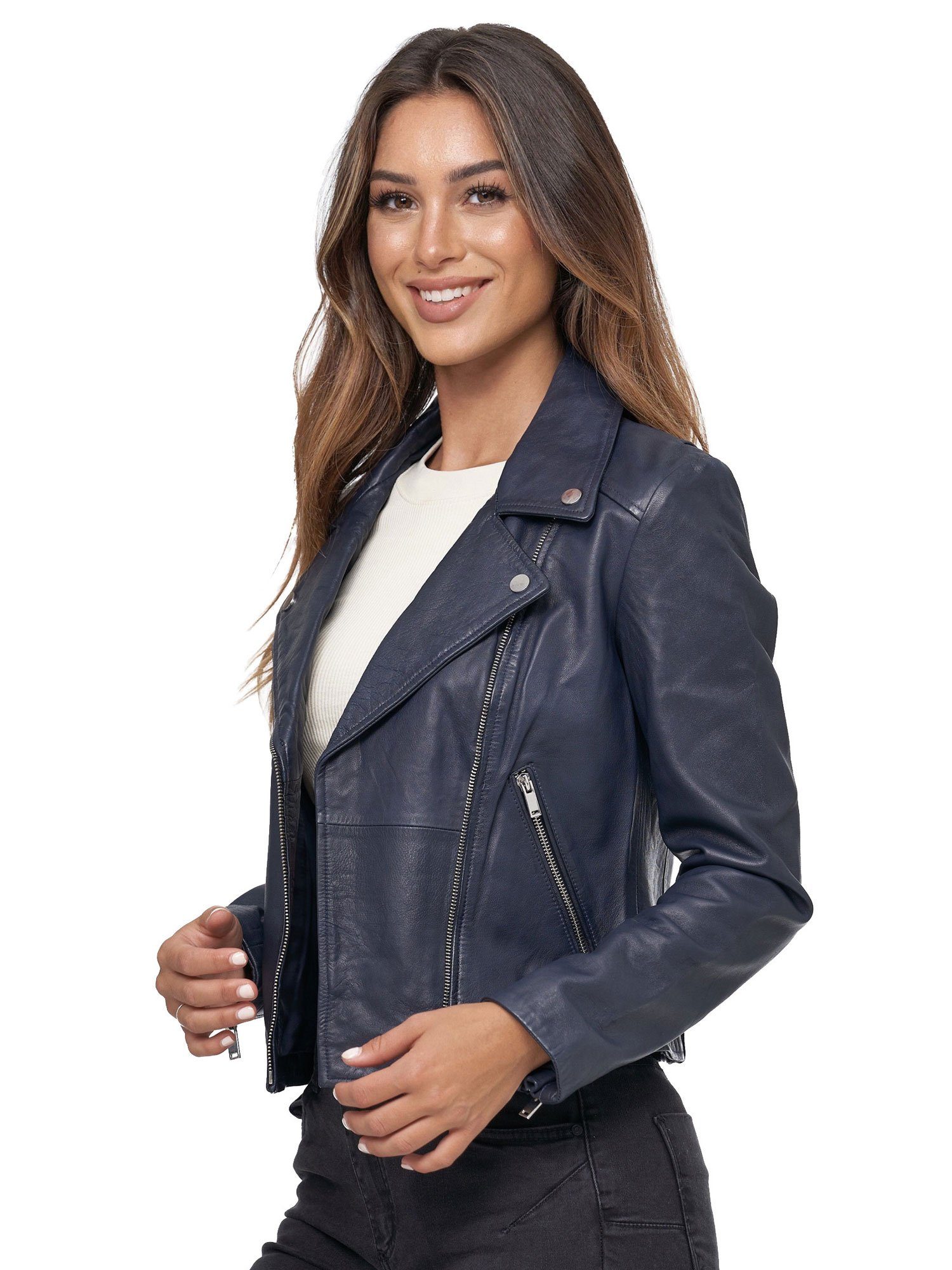 Tazzio Lederjacke F507 & Zipper-Details Look mit Navy Reverskragen Biker coolen