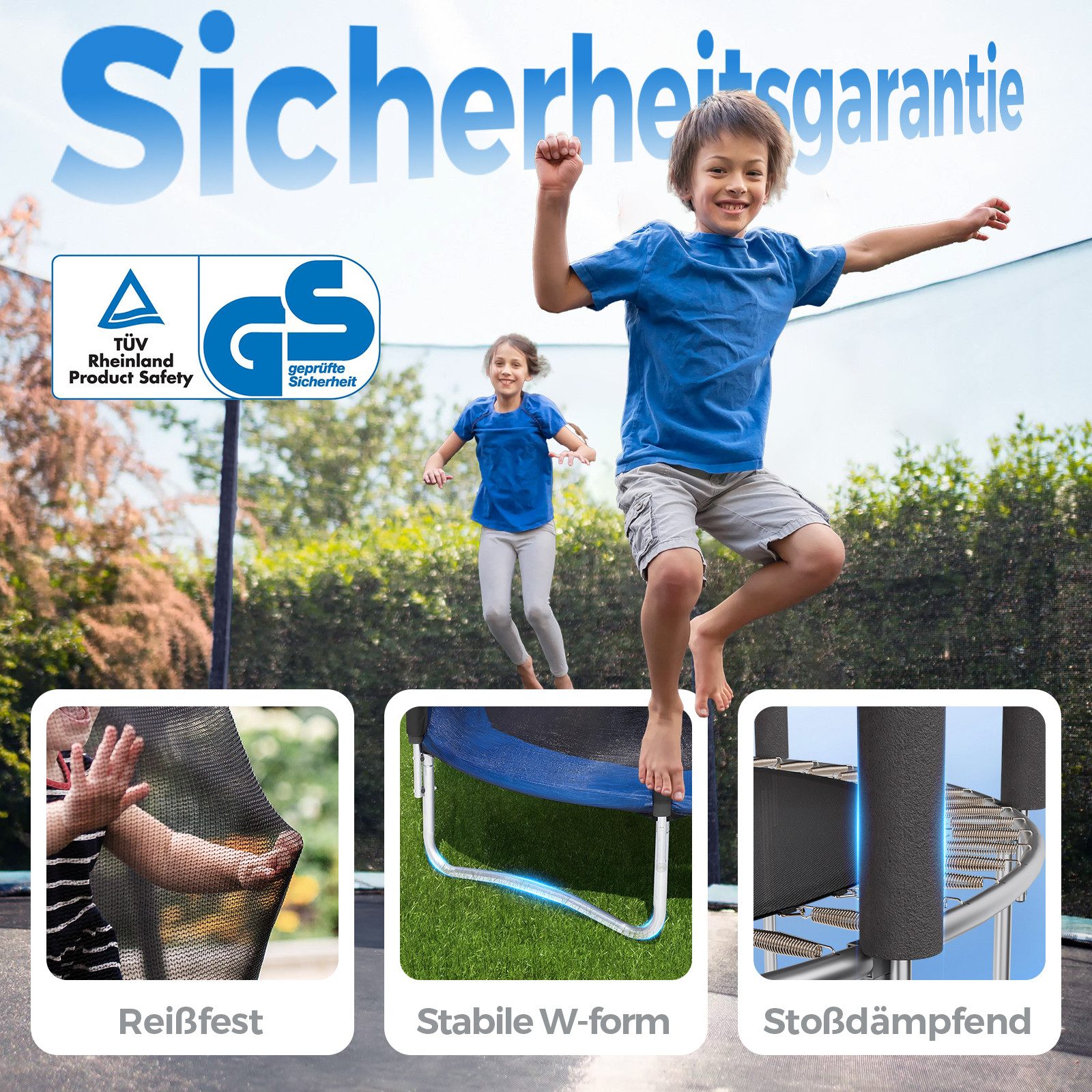 Sekey Gartentrampolin Kinder Trampolin Outdoor Gartentrampolin mit Rutschfester Leiter, Ø 366 cm, Ø 244/305/366 cm, TÜV Rheinland GS-Zertifiziert