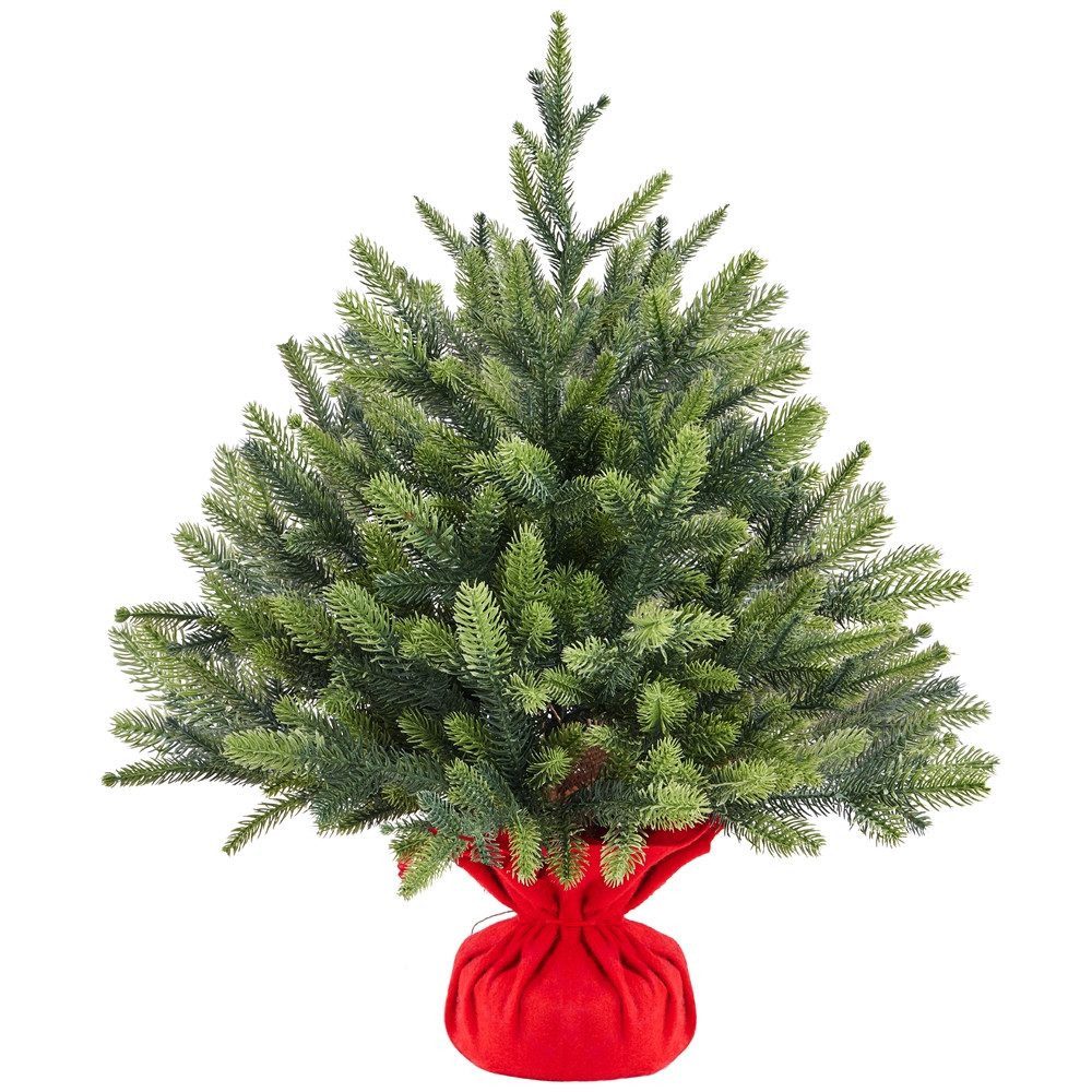 Yaheetech Künstlicher Weihnachtsbaum 61/91 cm (H), Tannennadel, Mini Tannenbaum mit 62 Spitzen & Zementbasis Tisch Christbaum