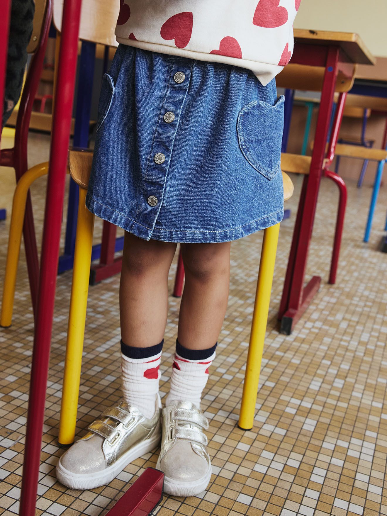 vertbaudet Minirock Mädchen Jeansrock mit Herztasche