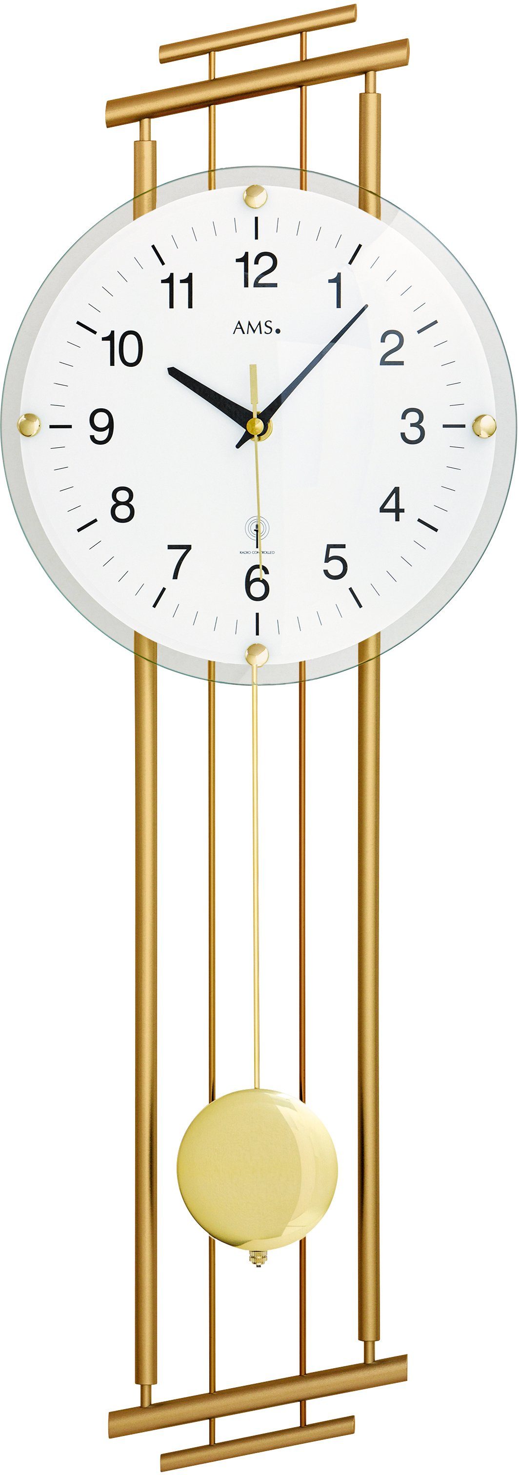 AMS Funk-Pendelwanduhr F5315 (Quarzuhr, Metallgehäuse,Esszimmer,Wohnzimmer)
