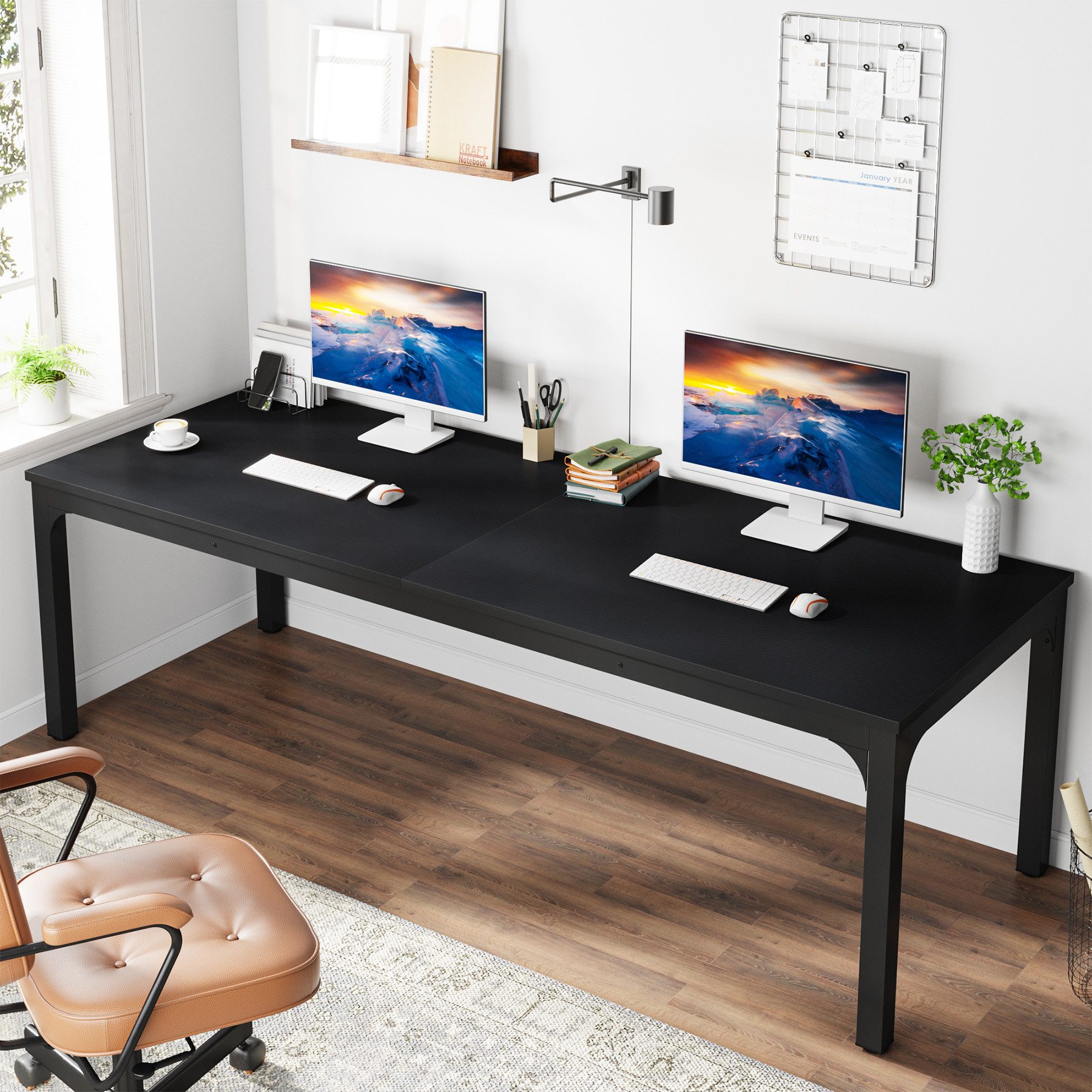 Tribesigns Computertisch 200x70x75cm, doppelter PC-Bürotisch, Braun/Weiß günstig online kaufen