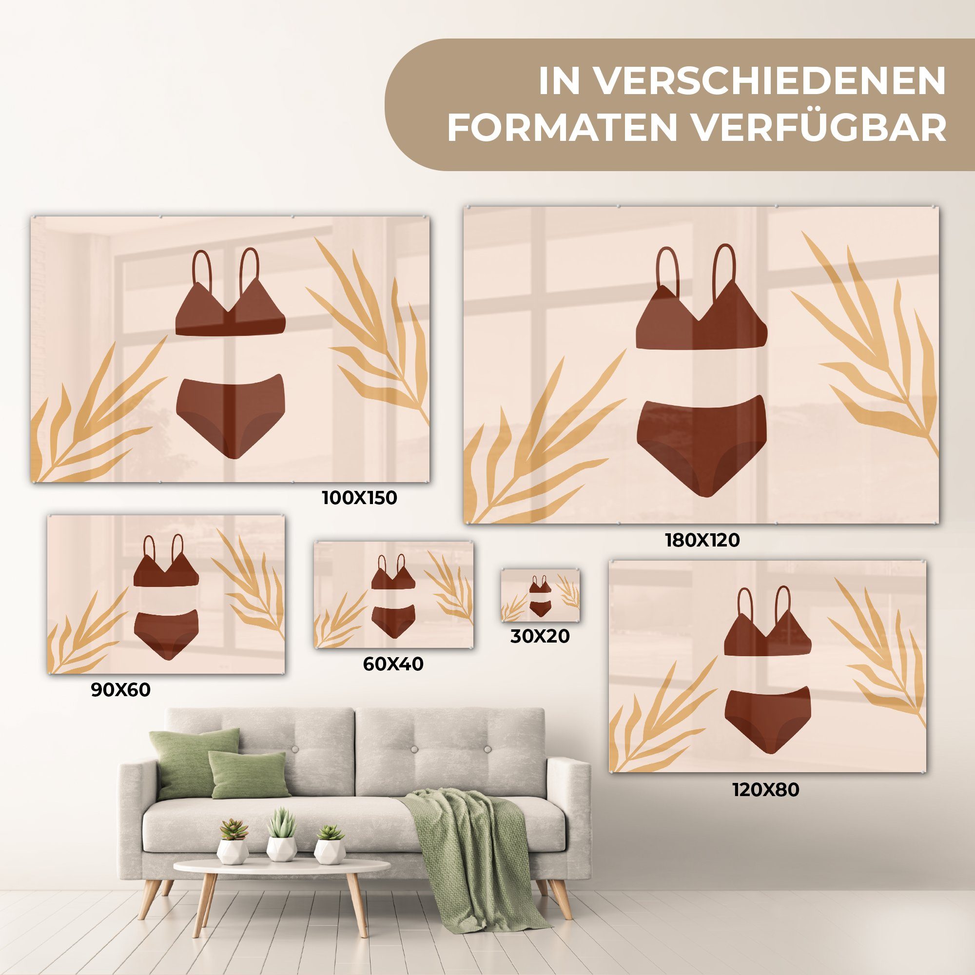 Schlafzimmer Blätter, MuchoWow Wohnzimmer (1 - St), Acrylglasbilder Acrylglasbild - Bikini & Sommer