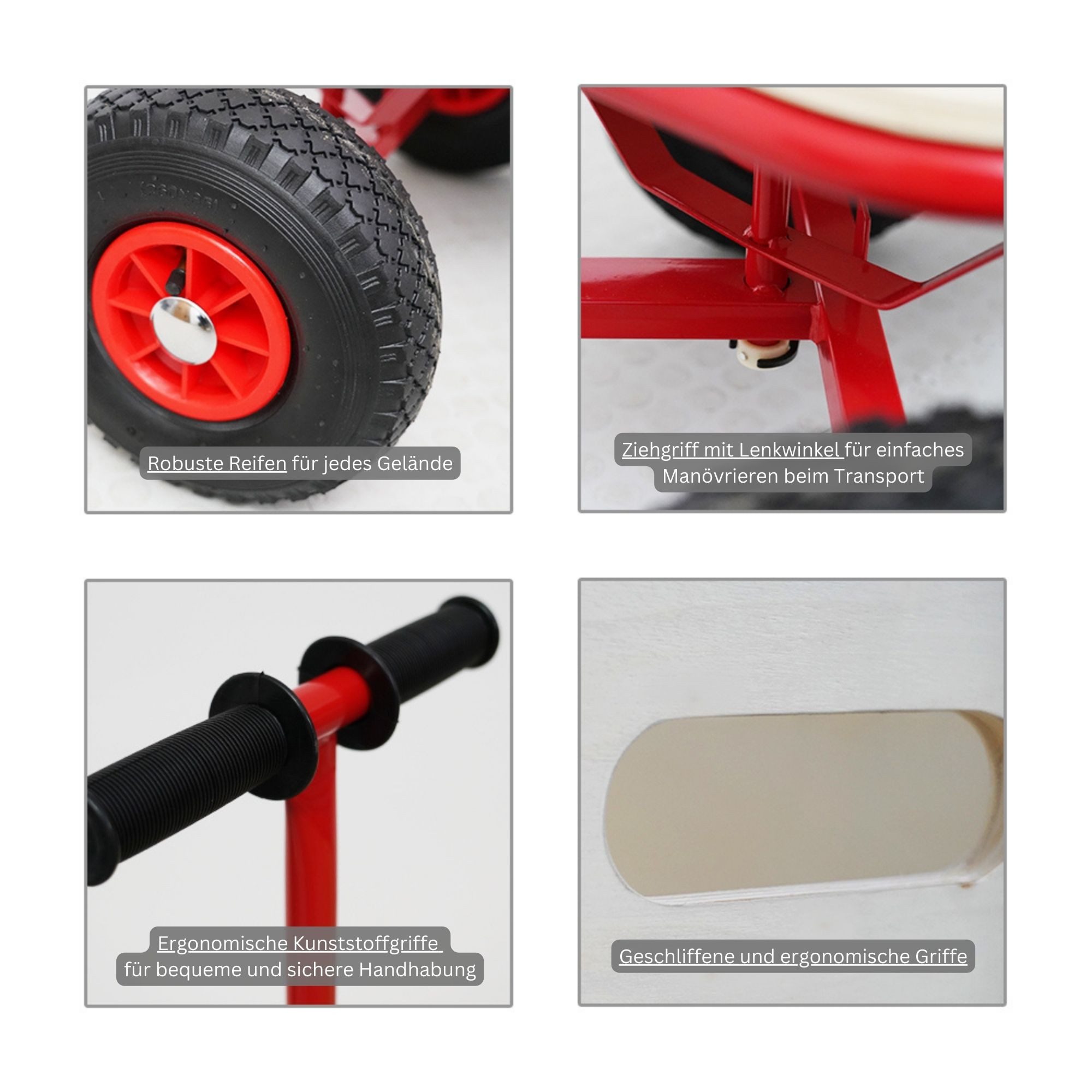 PROREGAL® Bollerwagen Handwagen Transportwagen BOLLY Pro HxBxT 97x60x94cm Traglast 150kg Rot, Robuster Handwagen mit abnehmbaren Seitenwänden 10-Zoll-Luftreifen – Bild 3 von 5
