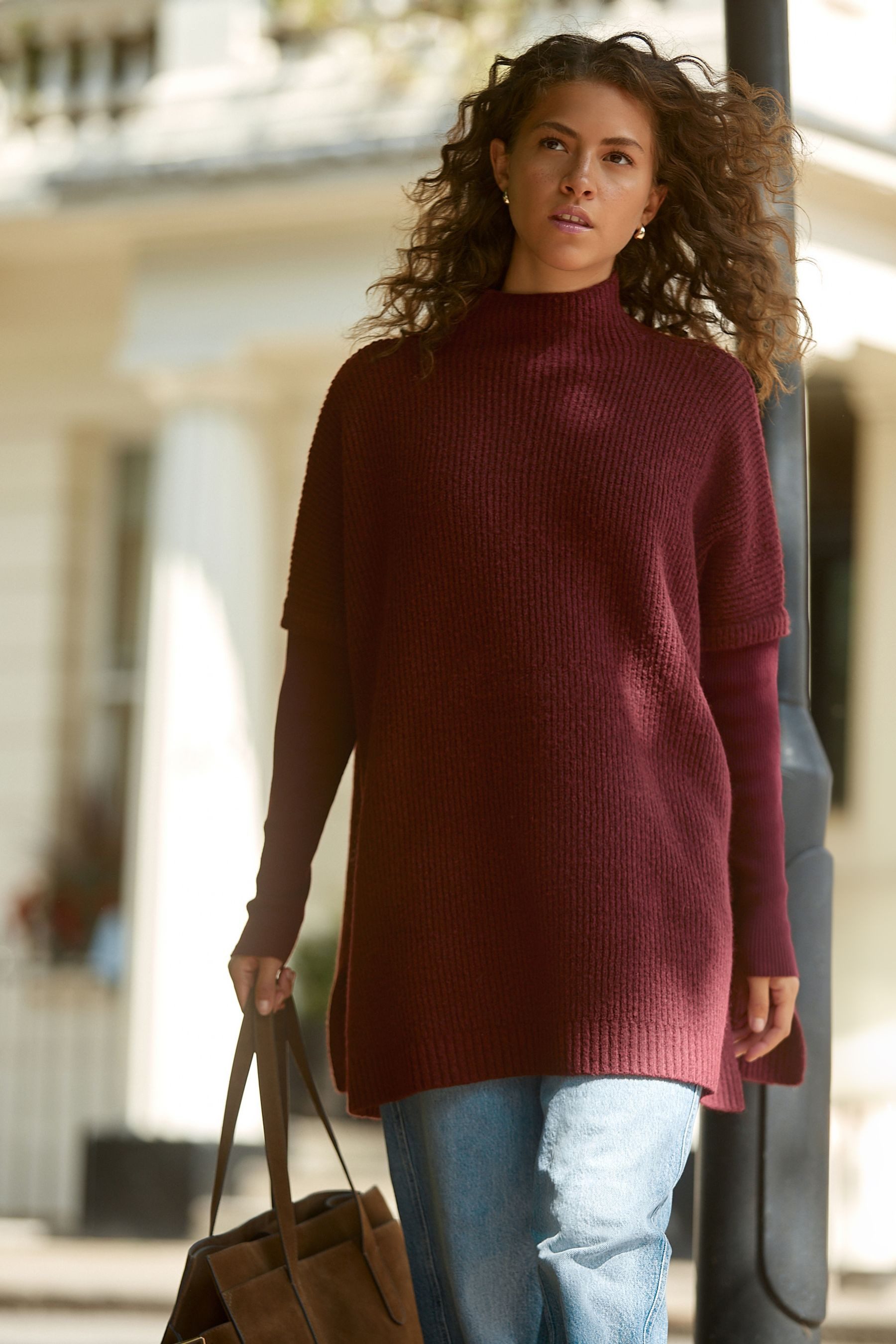 Next Strickponcho Gerippter Poncho mit vorgetäuschten Lagen (1-tlg)