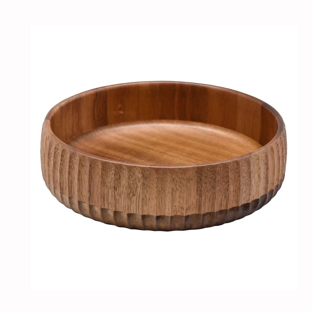 Bricard Servierschüssel Massivholz-Salatschüssel mit 3D-Rillenprofil Holz Natur, Ø 22 cm, Akazienholz