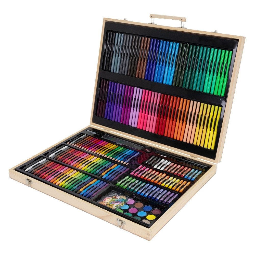 ECD Germany Kreativset Kunst- und Zeichenset Malkoffer für Kinder und Erwachsene, (220-tlg), Malset 220-Teilig, Acrylfarben Farbstifte Buntstifte Aquarell & Zubehö