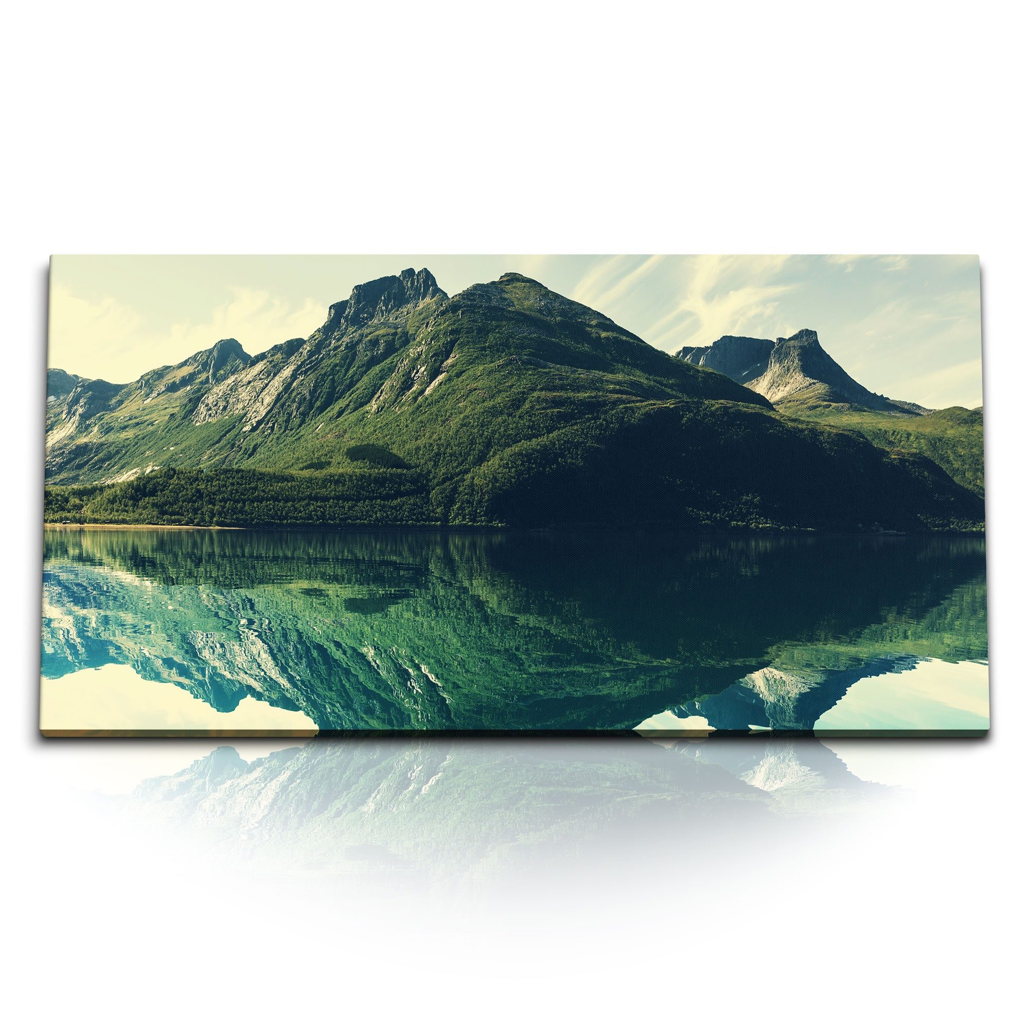 Leinwandbild Kunstdruck Bilder 120x60cm Norwegen Landschaft Berge See Grün