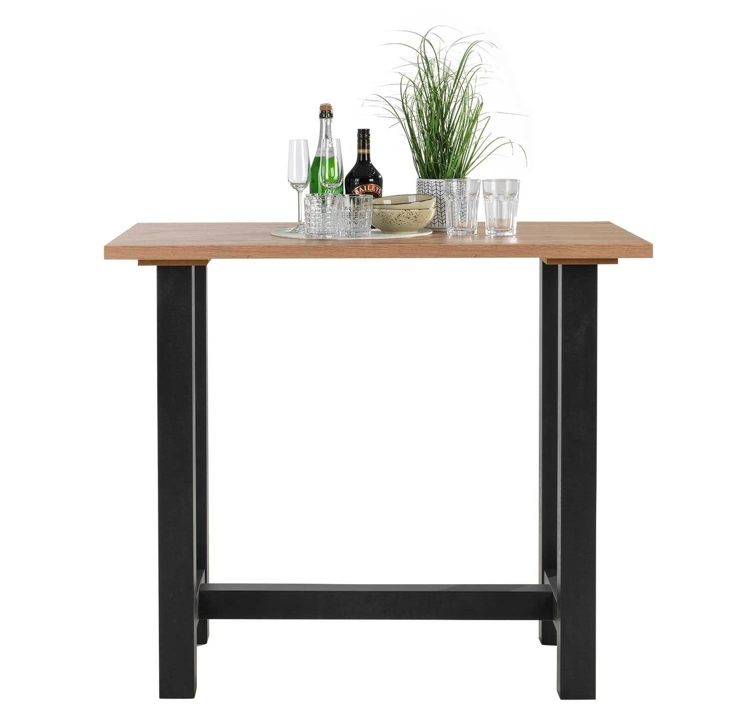 Mäusbacher Bartisch SYSTEM, 120 x 70 cm, Asteiche Dekor, Schwarzstahl Dekor
