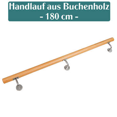 V2Aox Handlauf Buche Holz Handlauf Treppengeländer Wandhandlauf Treppe 80 - 230 cm, 180 cm Gesamtlänge