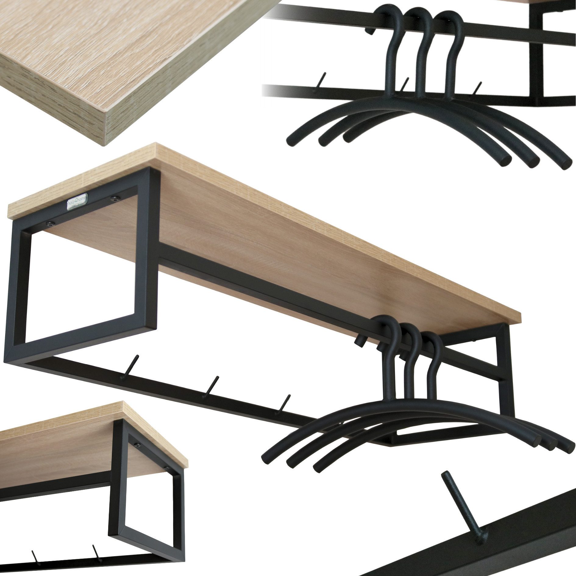 holz4home® Wandgarderobe Garderobe MDF Sonoma Eiche I 92x29x22 cm I Kleider günstig online kaufen