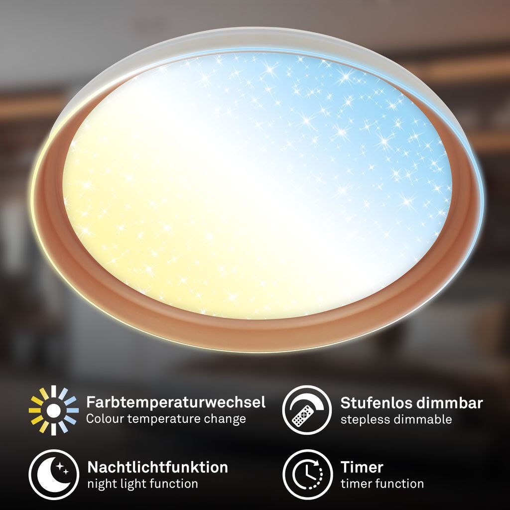 Briloner Leuchten LED Deckenleuchte LED Deckenlampe Fernbedienung Dimmbar CCT Sternenhimmel Dekorblende, LED fest integriert, 6500K - Kaltweiß, 4000K - Neutralweiß, 3000K - Warmweiß, CCT Farbtemperatursteuerung - Warmweiß / Neutralweiß / Kaltweiß, 5500-6500K - Tageslichtweiß, 51x7,5 cm, Wohnzimmer, Schlafzimmer, Flur, Küche