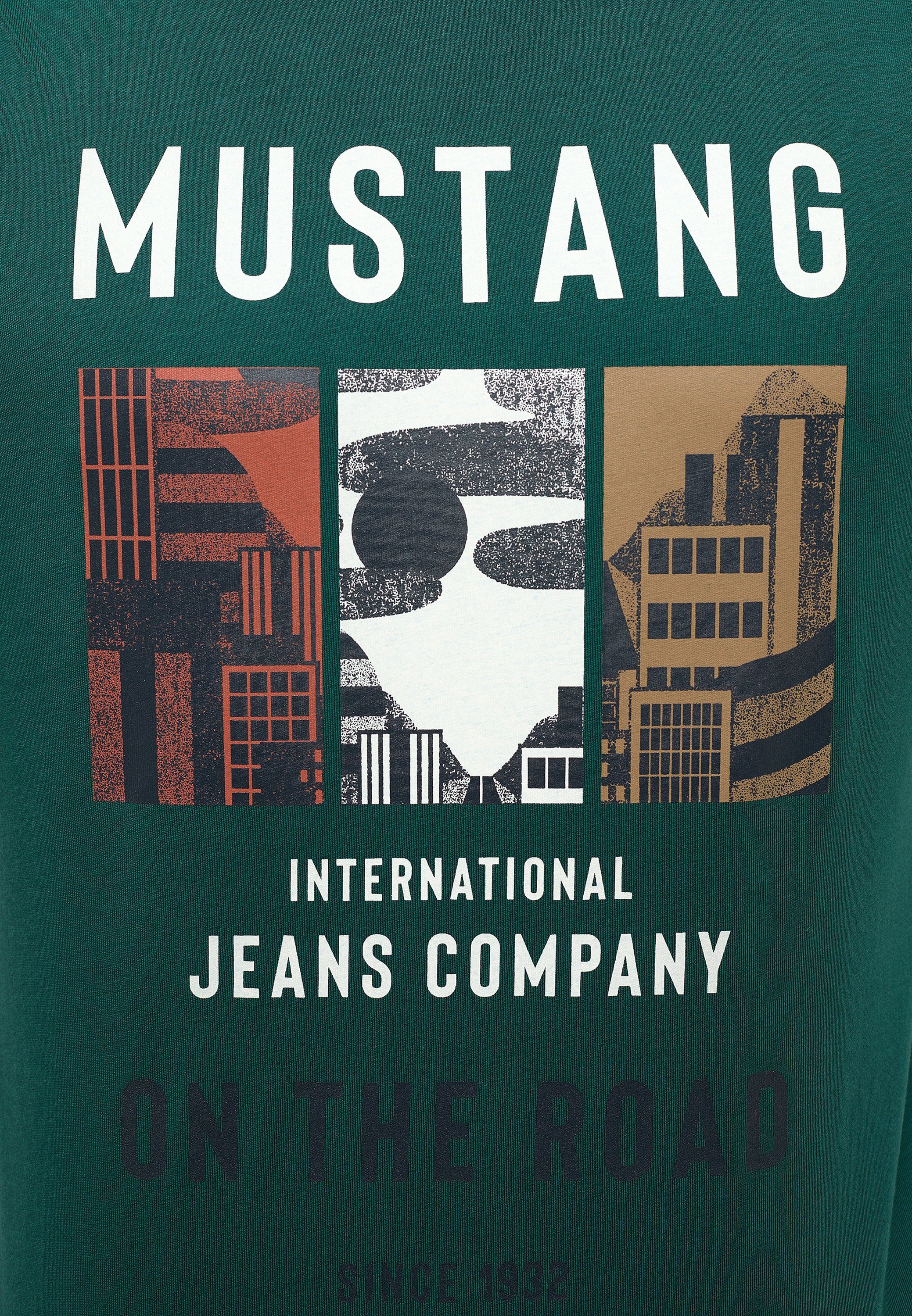 Mustang Print-Shirt MUSTANG grün Kurzarmshirt