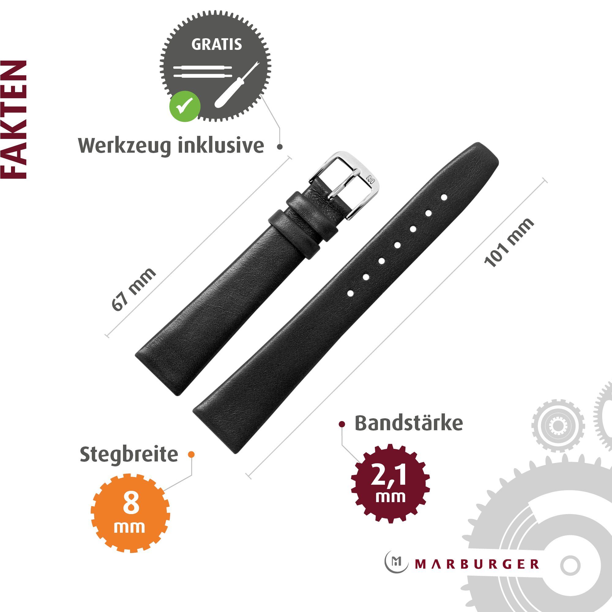 MARBURGER Uhrenarmband 8mm Leder