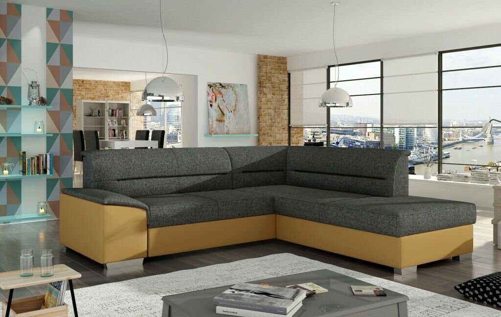 JVmoebel Ecksofa, Stoff Ecksofa L-Form Sofa Couch Design Polster Modern Textil Grau/Beige