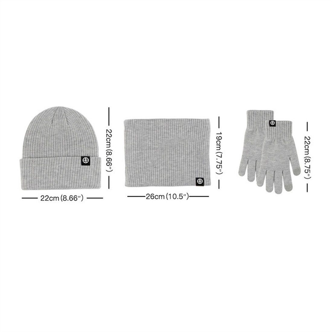 + Strickmütze DÖRÖY Schal Winter Handschuhe Warmth Piece Grau Unisex Set, + 3 Strickmütze