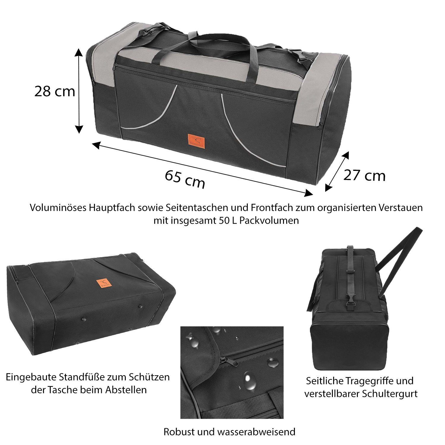 Granori Reisetasche XL für Flugzeug mit Schultergurt und mehreren Fächern – leicht & groß, faltbar und mit 50 / 80 / 150 L Fassungsvermögen, für Damen & Herren