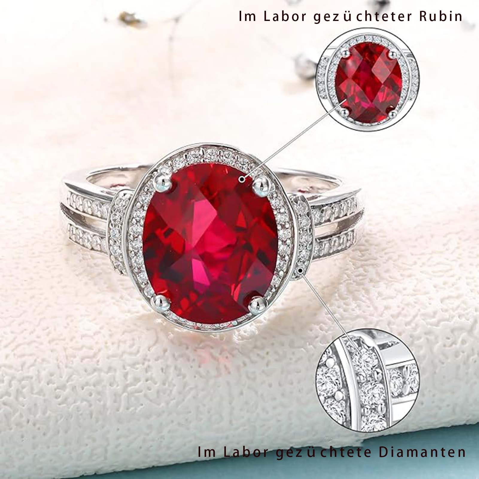 Jumpeak Diamantring 5,5ct Rubin/Saphir/Smaragd Ring,Diamantring 585 Gold, Verlobungsring, Diamond,Ring WeiBgold Damen,Ring mit Stein,Eheringe,Geschenk für Frau