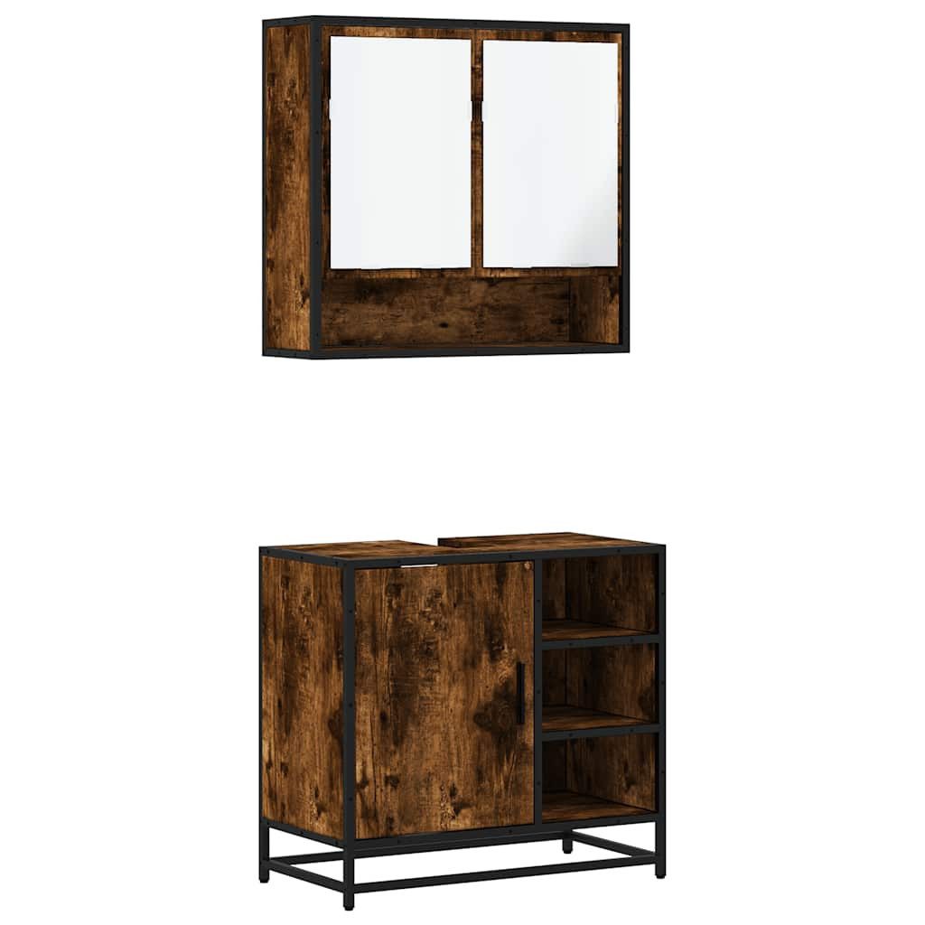Badezimmer-Set 2-tlg. Badmöbel-Set Räuchereiche Holzwerkstoff