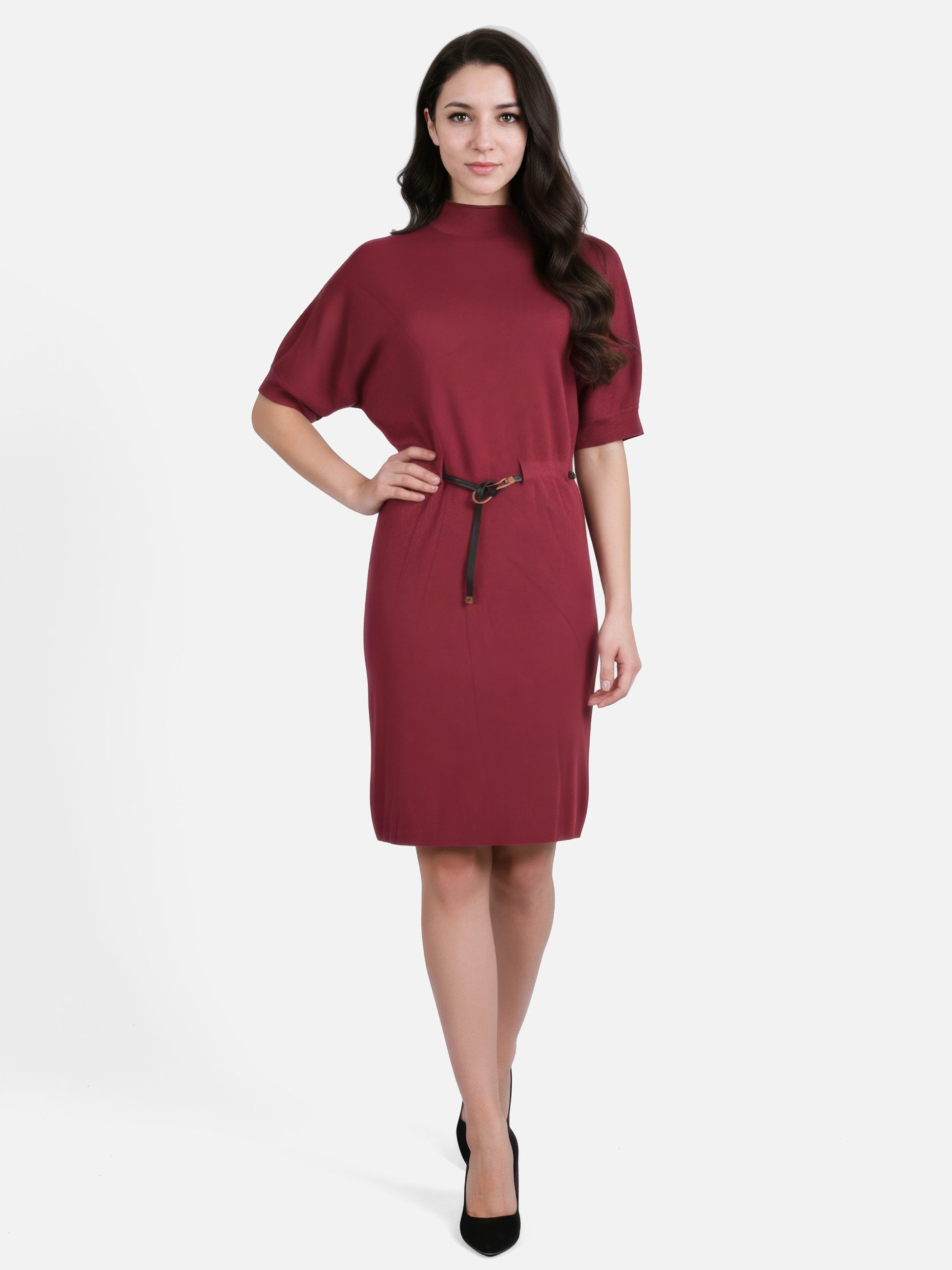 PEKIVESSA Strickkleid Strickkleid mit Fledermausärmel und Gürtel Weicher formbeständiger Feinstrick