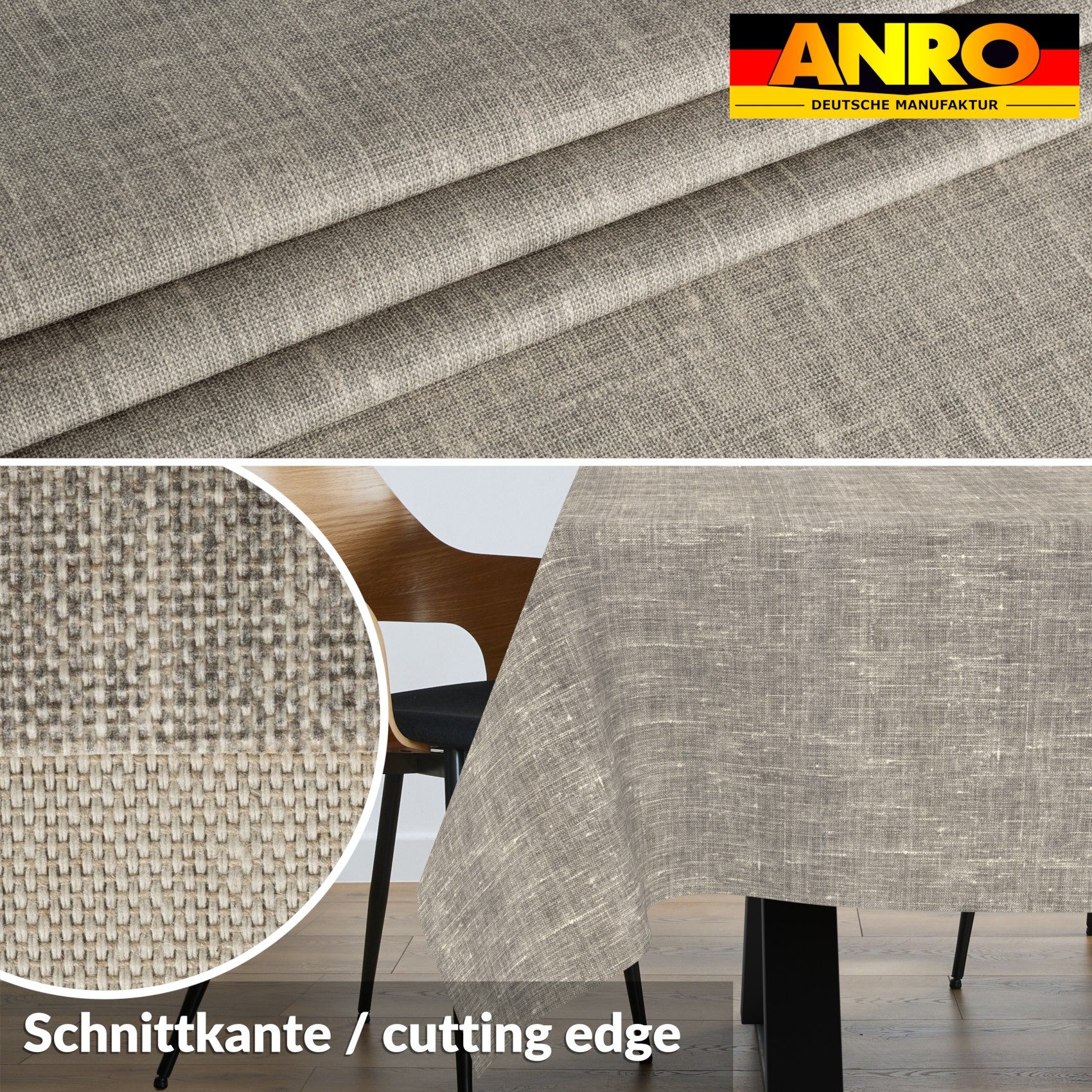 ANRO Tischdecke Alica Leinen Melliert Tischwäsche (Einzelstück 1-tlg), wasserabweisend Melliert Grau 90x130cm