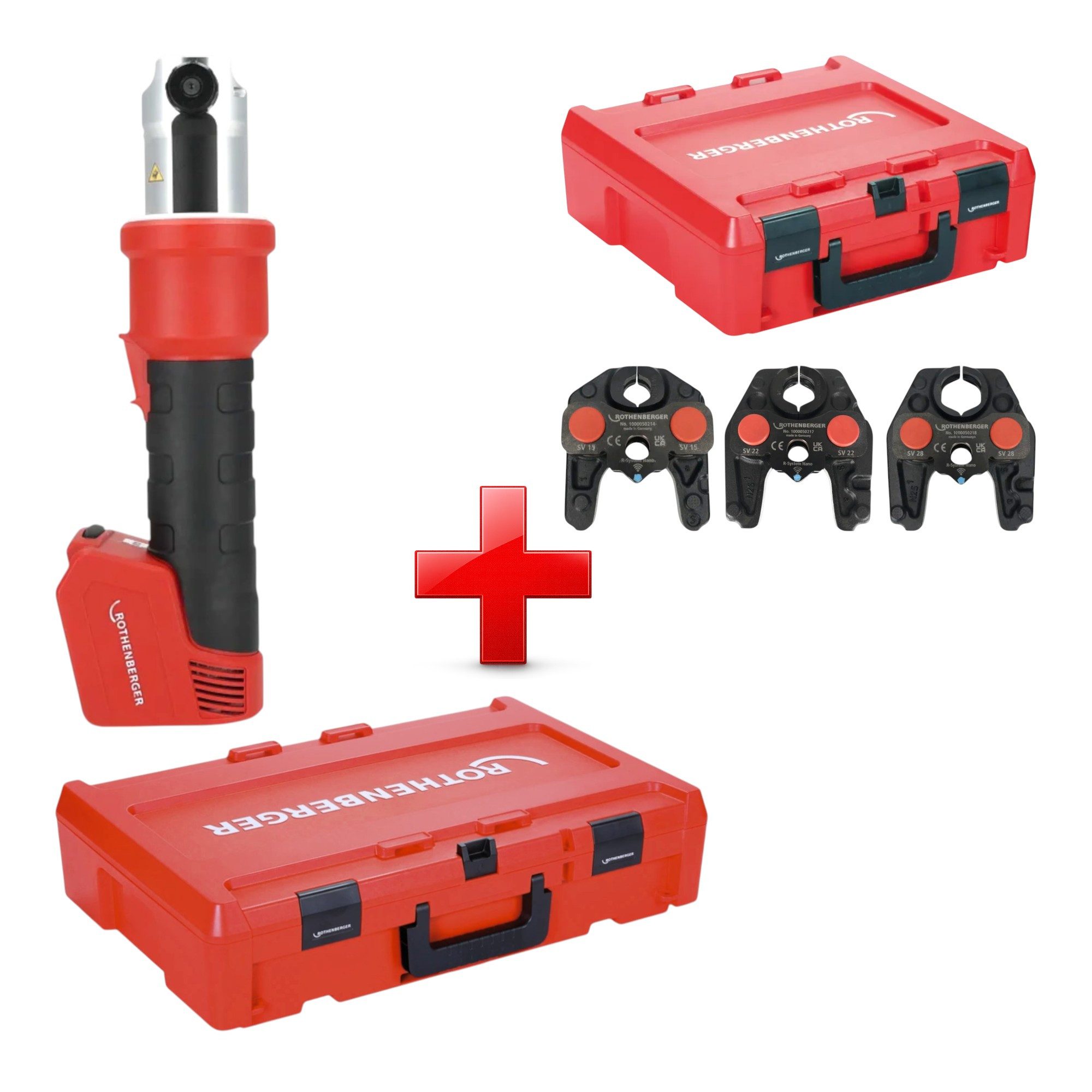 Rothenberger Werkstattpresse ROMAX NANO Pressmaschine 18V + 3tlg. Pressbacken SV Set + Rocase
