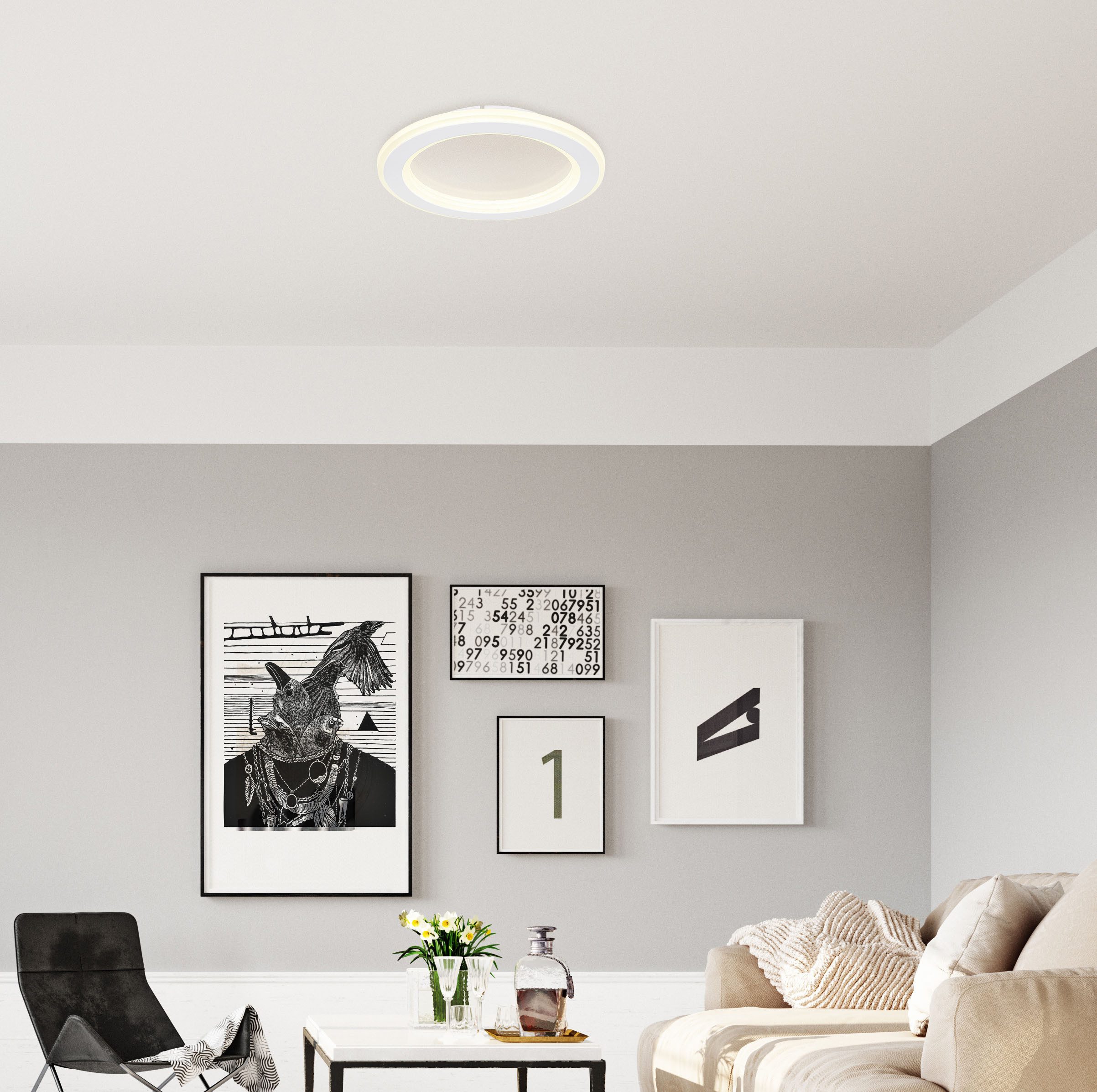 GLOBO LIGHTING LED Deckenleuchte TINI, LED fest integriert, Tageslichtweiß, Deckenlampe/rund/Wohnzimmer/Schlafzimmer/modern