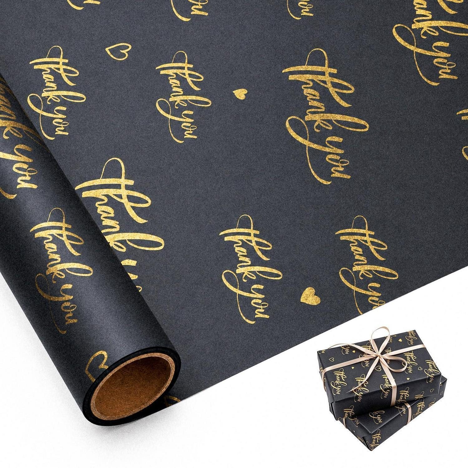 LuxusKollektion Seidenpapier Seidenpapier Rolle Schwarz Gold Thank You