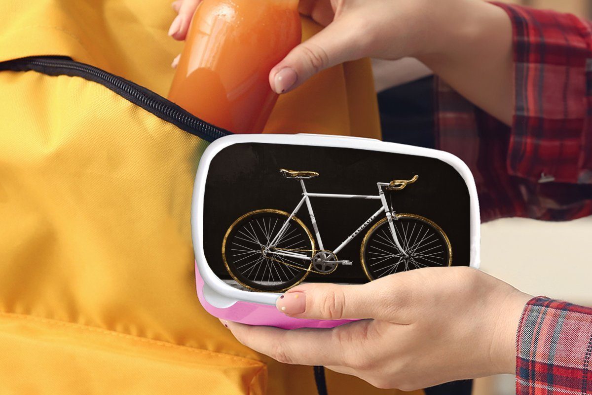 MuchoWow Lunchbox Rennrad - Schwarz - Erwachsene, für Brotdose Brotbox Gold, Mädchen, (2-tlg), Kunststoff, Kunststoff rosa Kinder, Snackbox