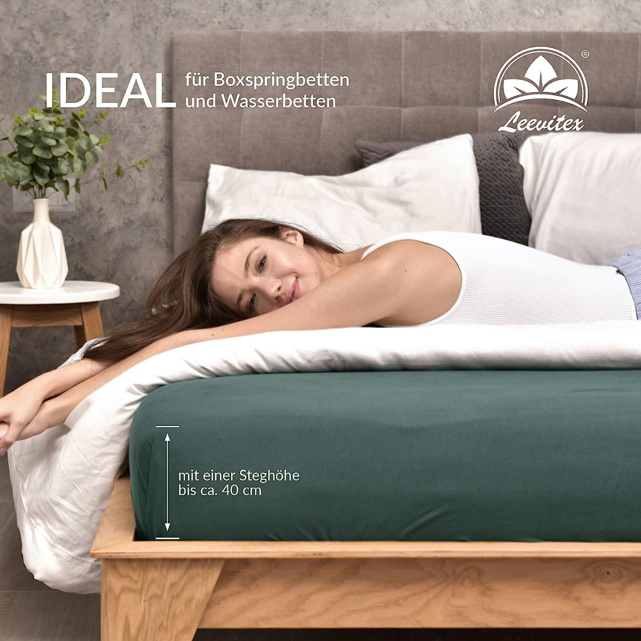leevitex® Spannbettlaken verschiedene Größen, Stoffgewicht 170 g/m², 40 cm Steghöhe, Jersey, Gummizug: rundum, (1 Stück), verschiedene Farben, OEKO-TEX® STANDAR – Bild 4 von 5