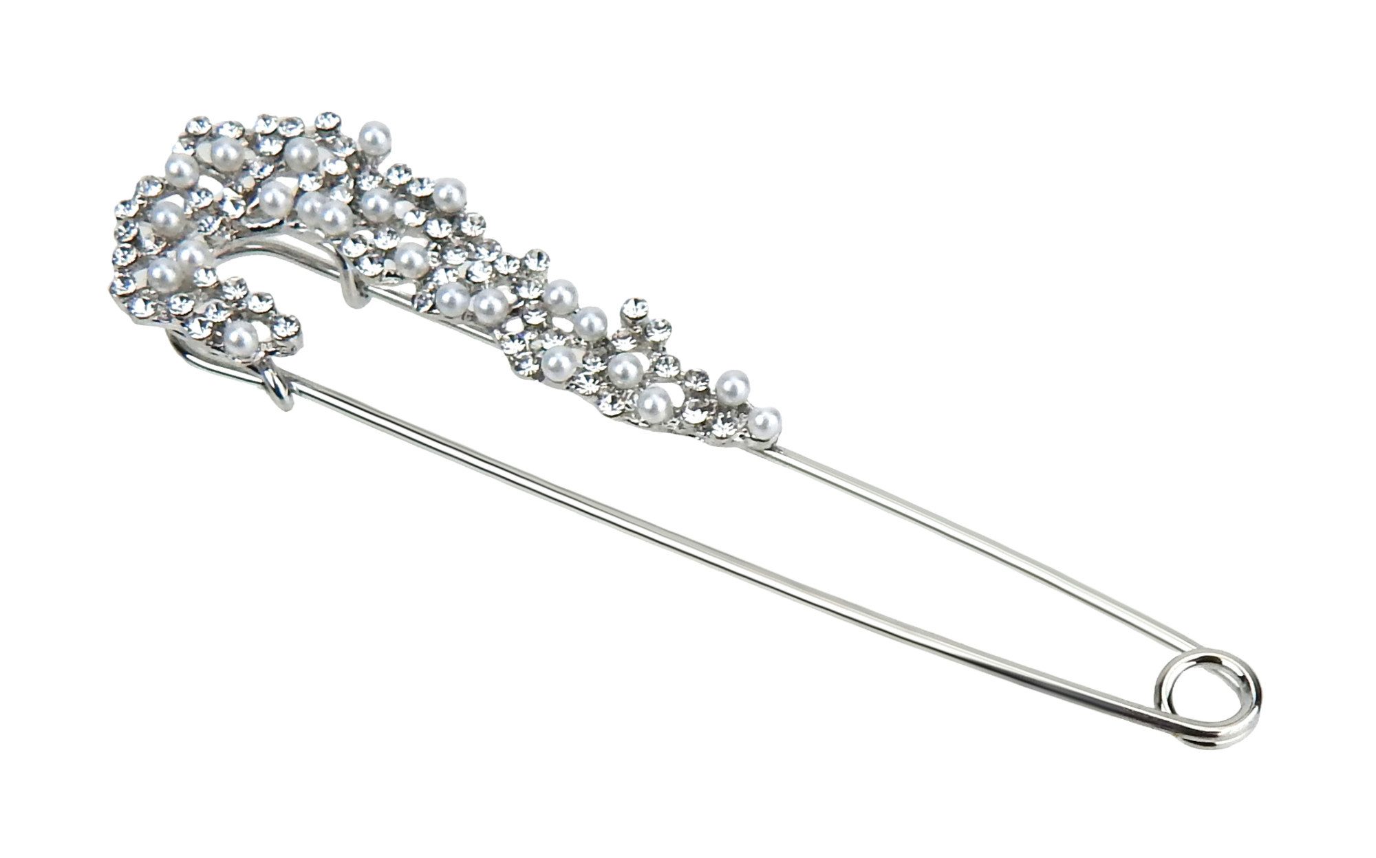 Ella Jonte Anstecknadel, große Brosche silber weiß Perlen Strass Verschluss günstig online kaufen