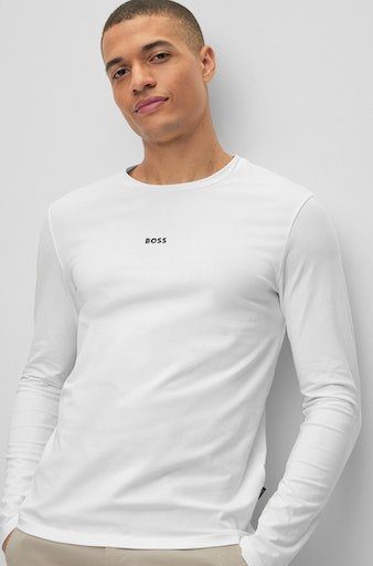 ORANGE mit white TChark Rundhalsausschnitt BOSS Langarmshirt